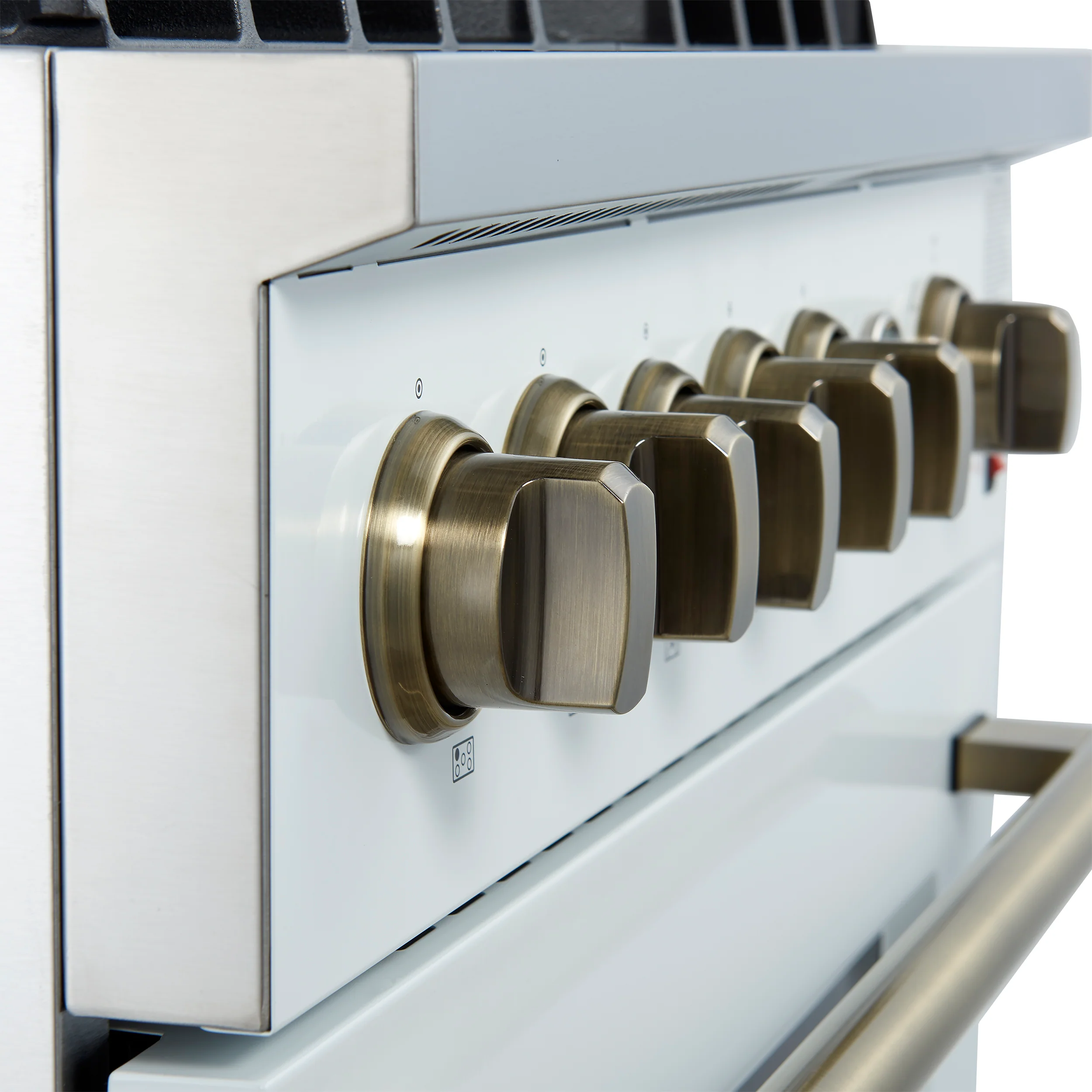 Giovanni 30-inch Gas Range White & Antique Brass Design, 5 Burners 67,000 BTU, 4.32 cu.ft. Convection Oven - Image 3