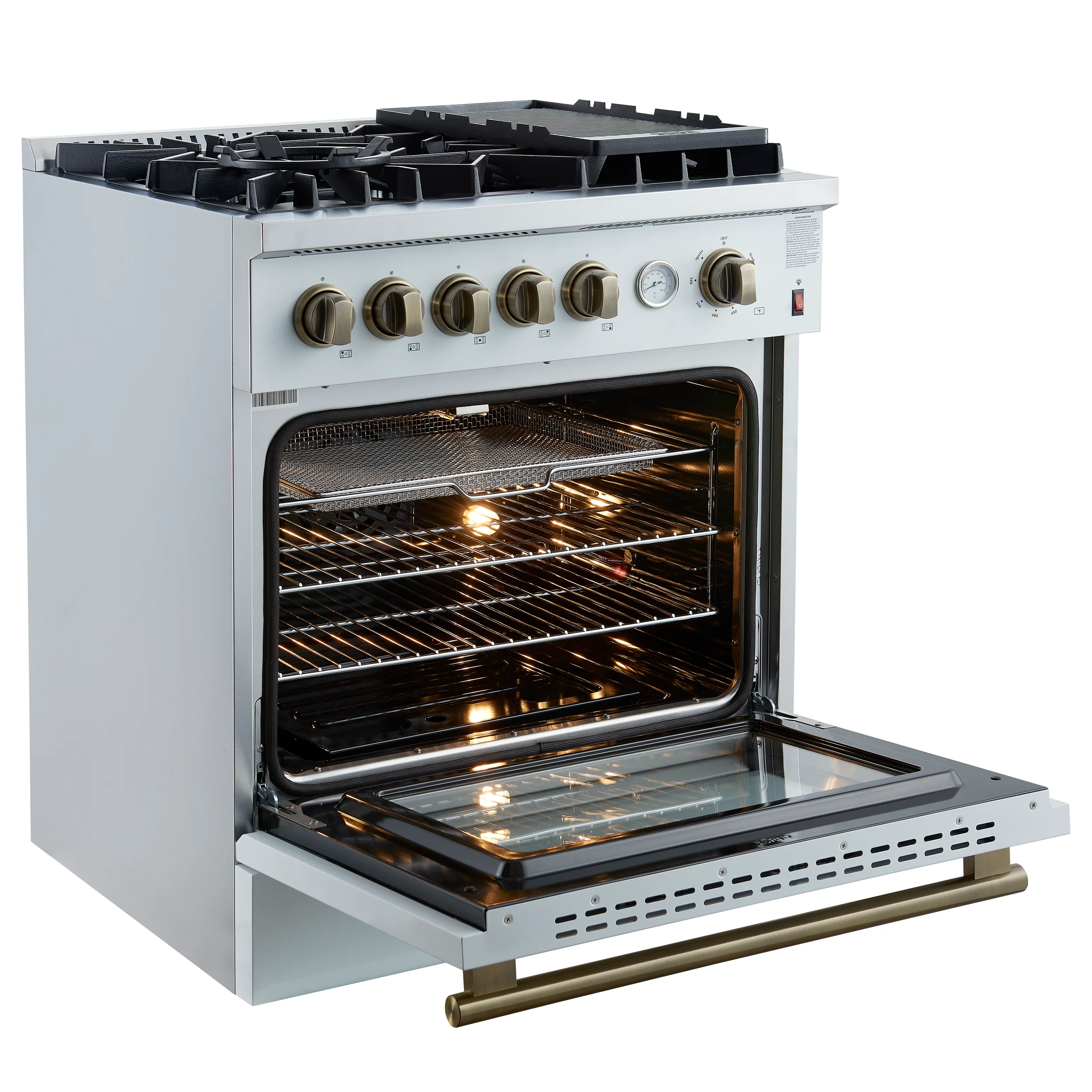 Giovanni 30-inch Gas Range White & Antique Brass Design, 5 Burners 67,000 BTU, 4.32 cu.ft. Convection Oven - Image 8