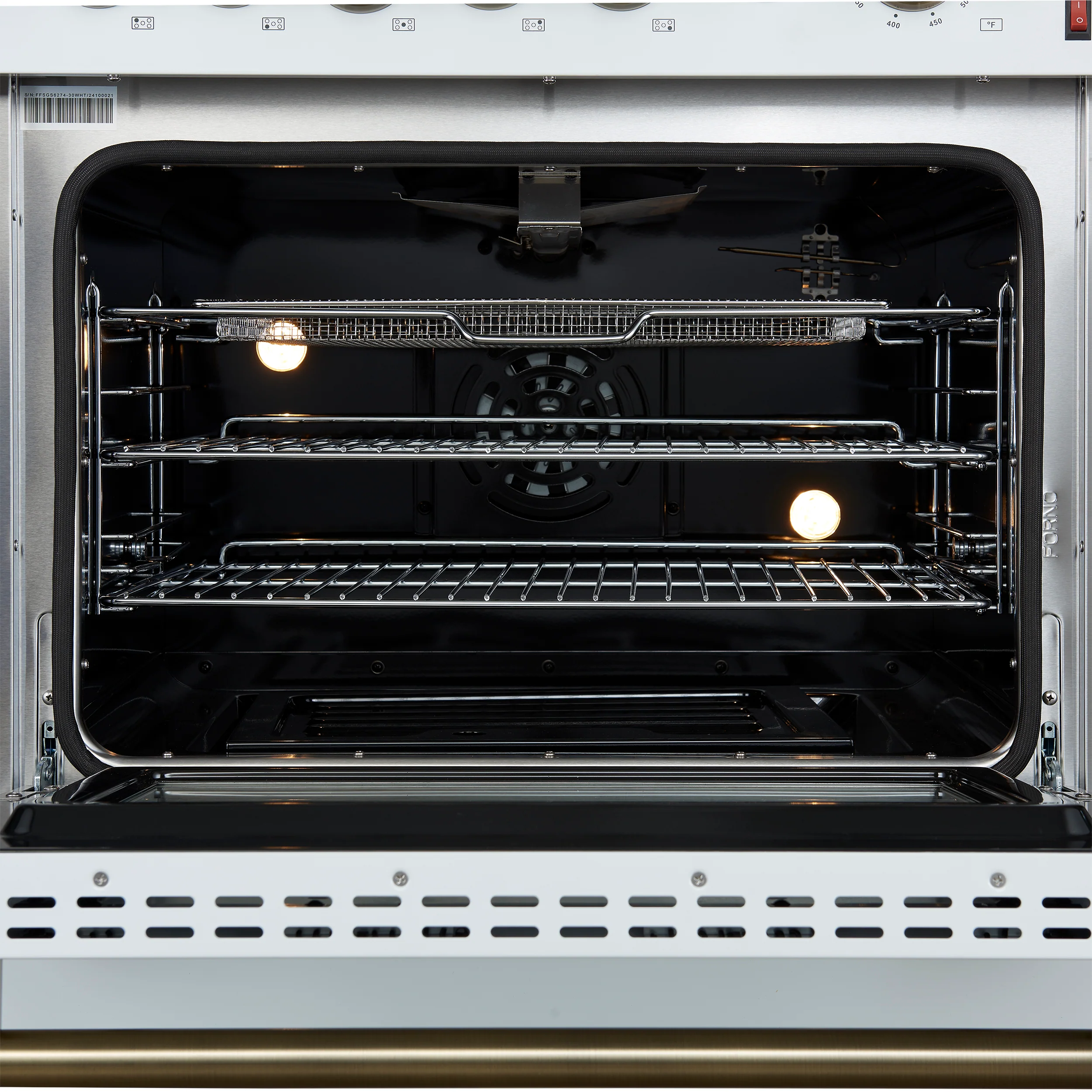 Giovanni 30-inch Gas Range White & Antique Brass Design, 5 Burners 67,000 BTU, 4.32 cu.ft. Convection Oven - Image 9