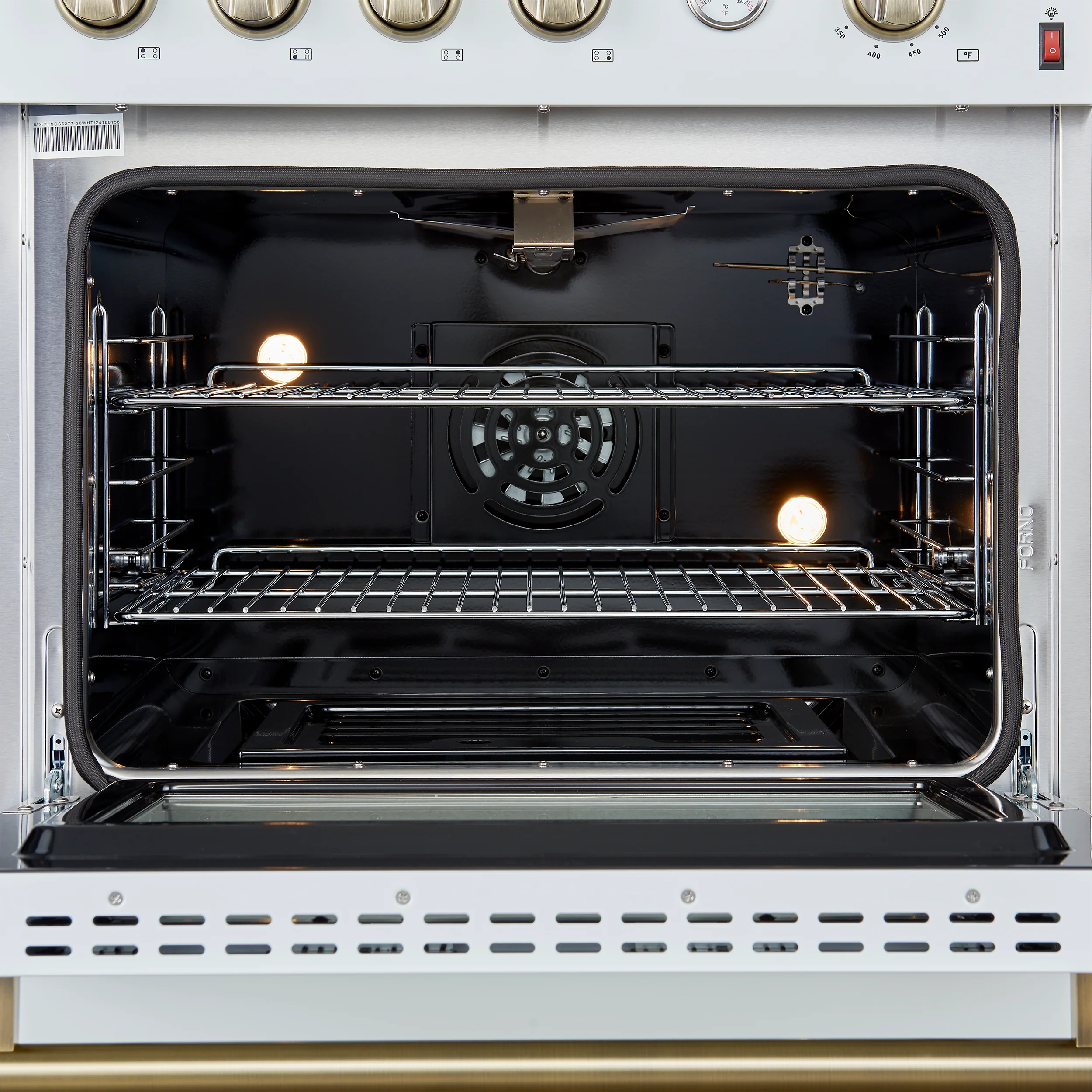 Marco 30-inch Gas Range White & Antique Brass Design, 4 Burners 37,000 BTU, 4.32 cu.ft. Convection Oven - Image 3