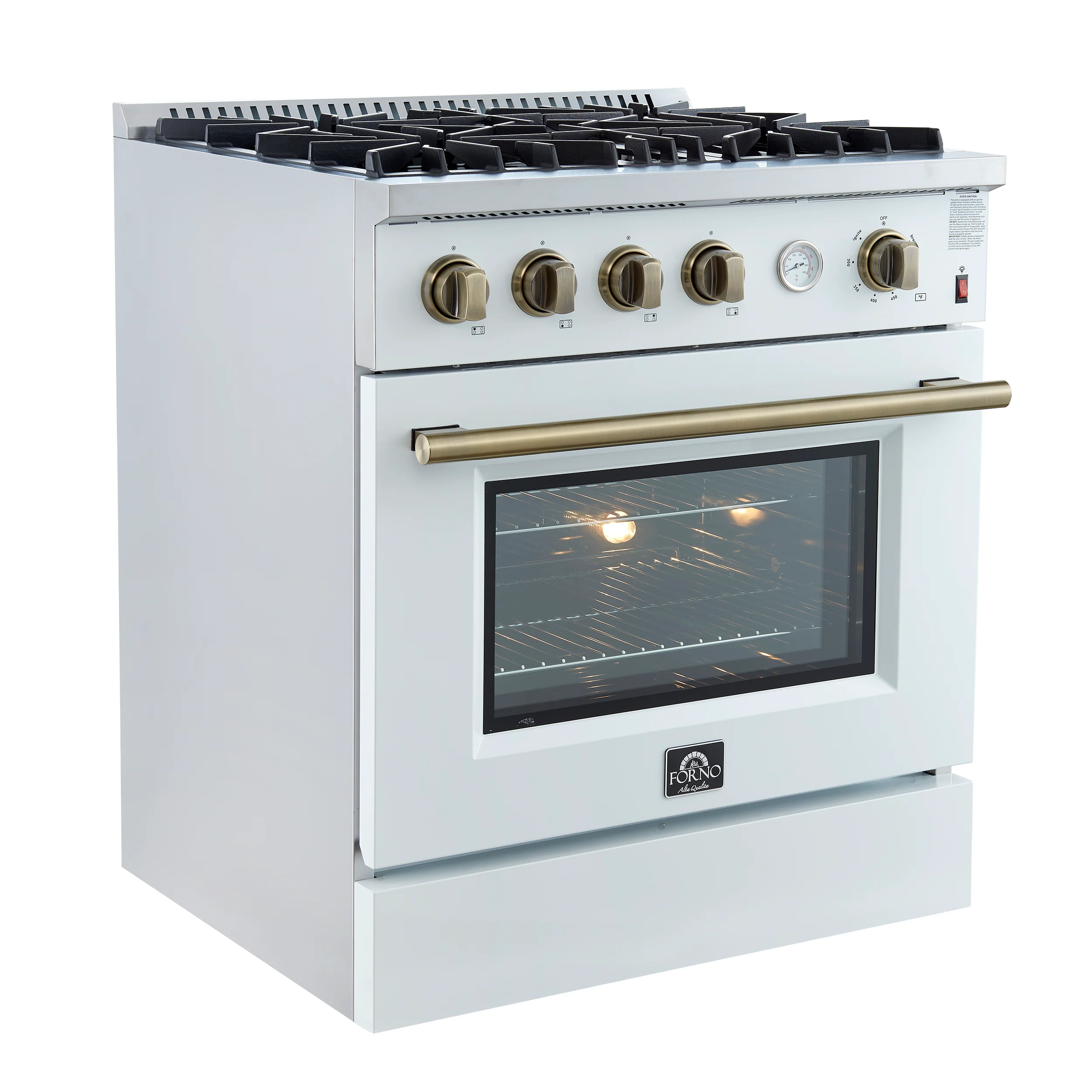 Marco 30-inch Gas Range White & Antique Brass Design, 4 Burners 37,000 BTU, 4.32 cu.ft. Convection Oven - Image 4