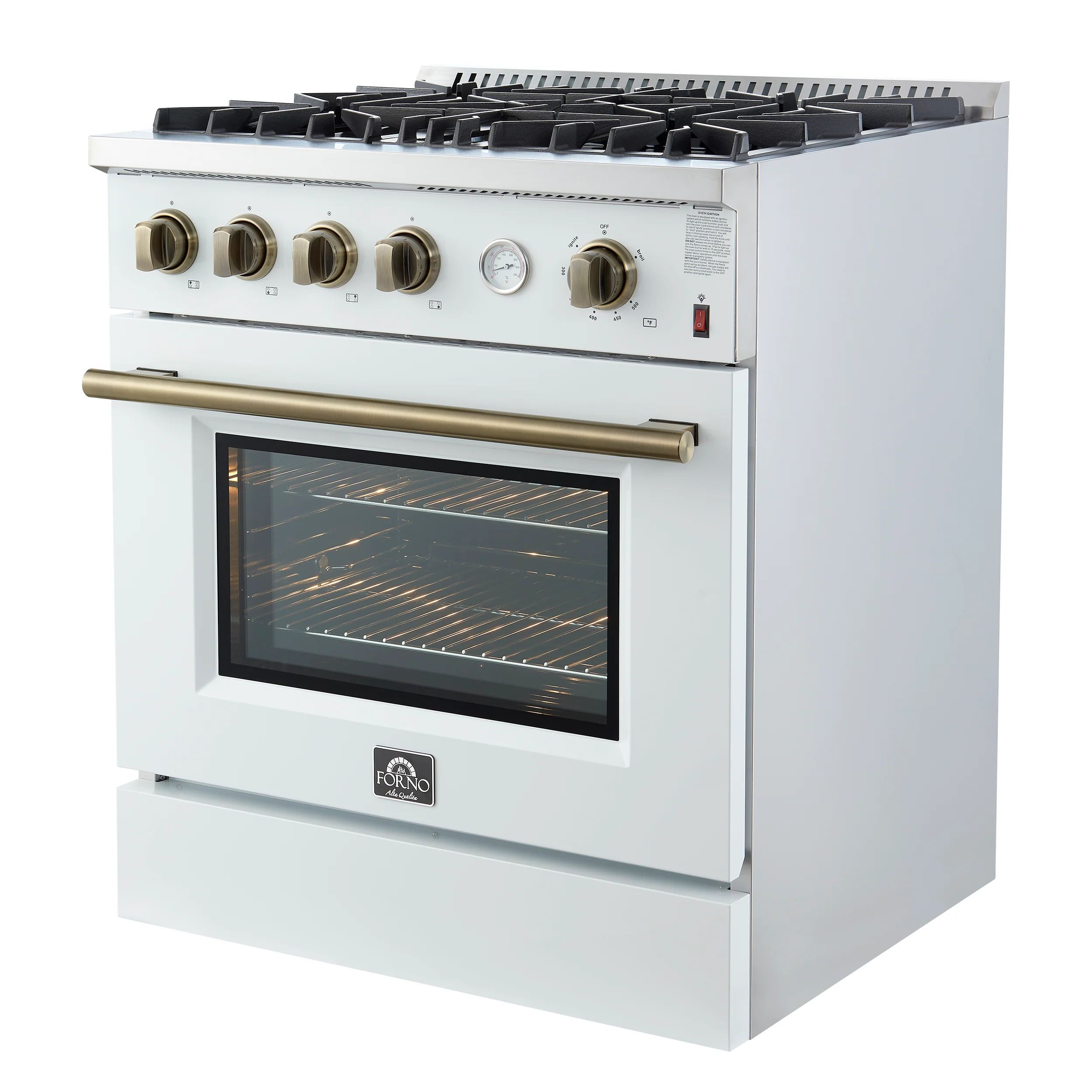 Marco 30-inch Gas Range White & Antique Brass Design, 4 Burners 37,000 BTU, 4.32 cu.ft. Convection Oven - Image 6