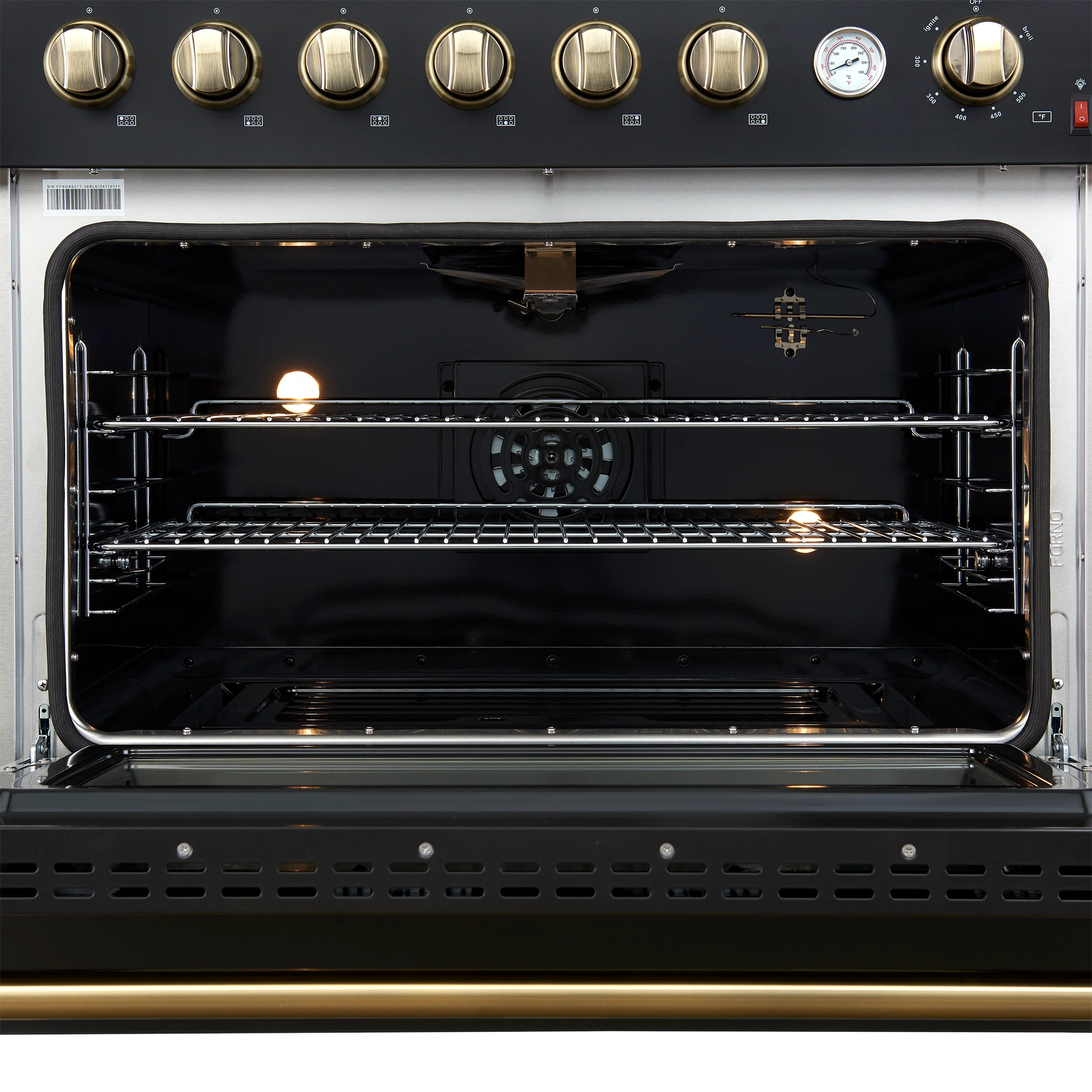 Marco 36-Inch Gas Range Black & Antique Brass Design, 6 Burners 67,000 BTU, 5.36 cu.ft. Convection Oven - Image 4