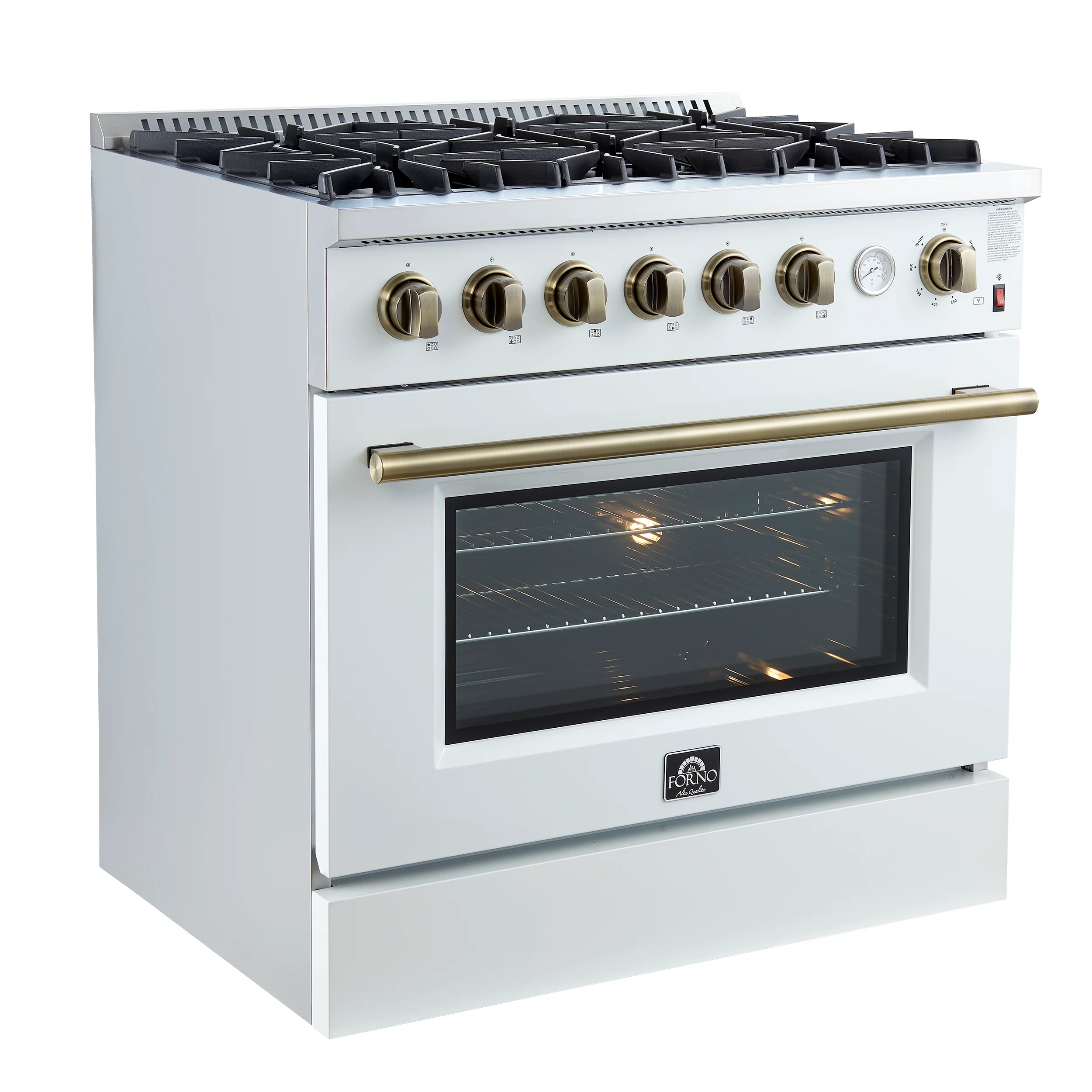 Marco 36-Inch Gas Range White & Antique Brass Design, 6 Burners 67,000 BTU, 5.36 cu.ft. Convection Oven - Image 10