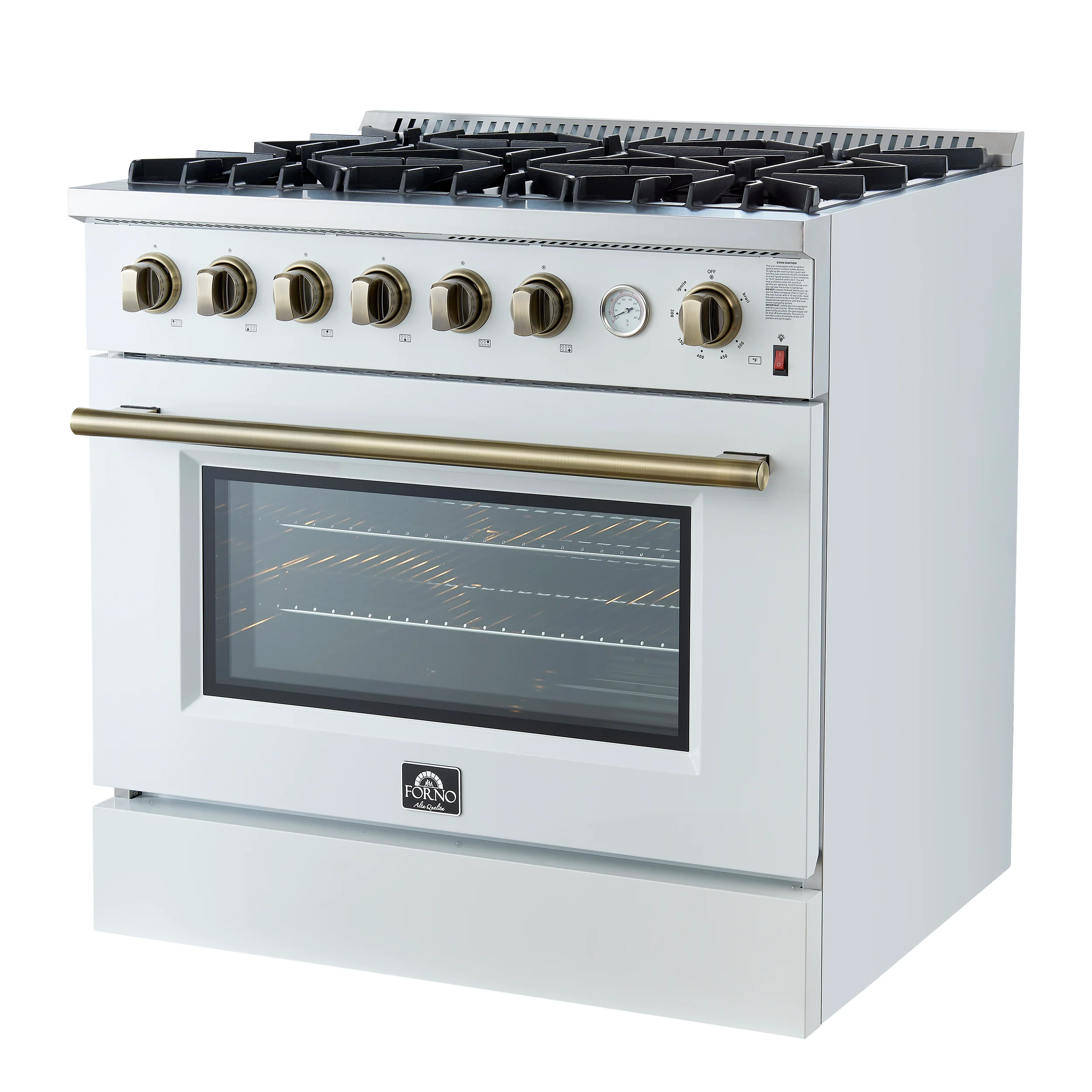Marco 36-Inch Gas Range White & Antique Brass Design, 6 Burners 67,000 BTU, 5.36 cu.ft. Convection Oven - Image 8