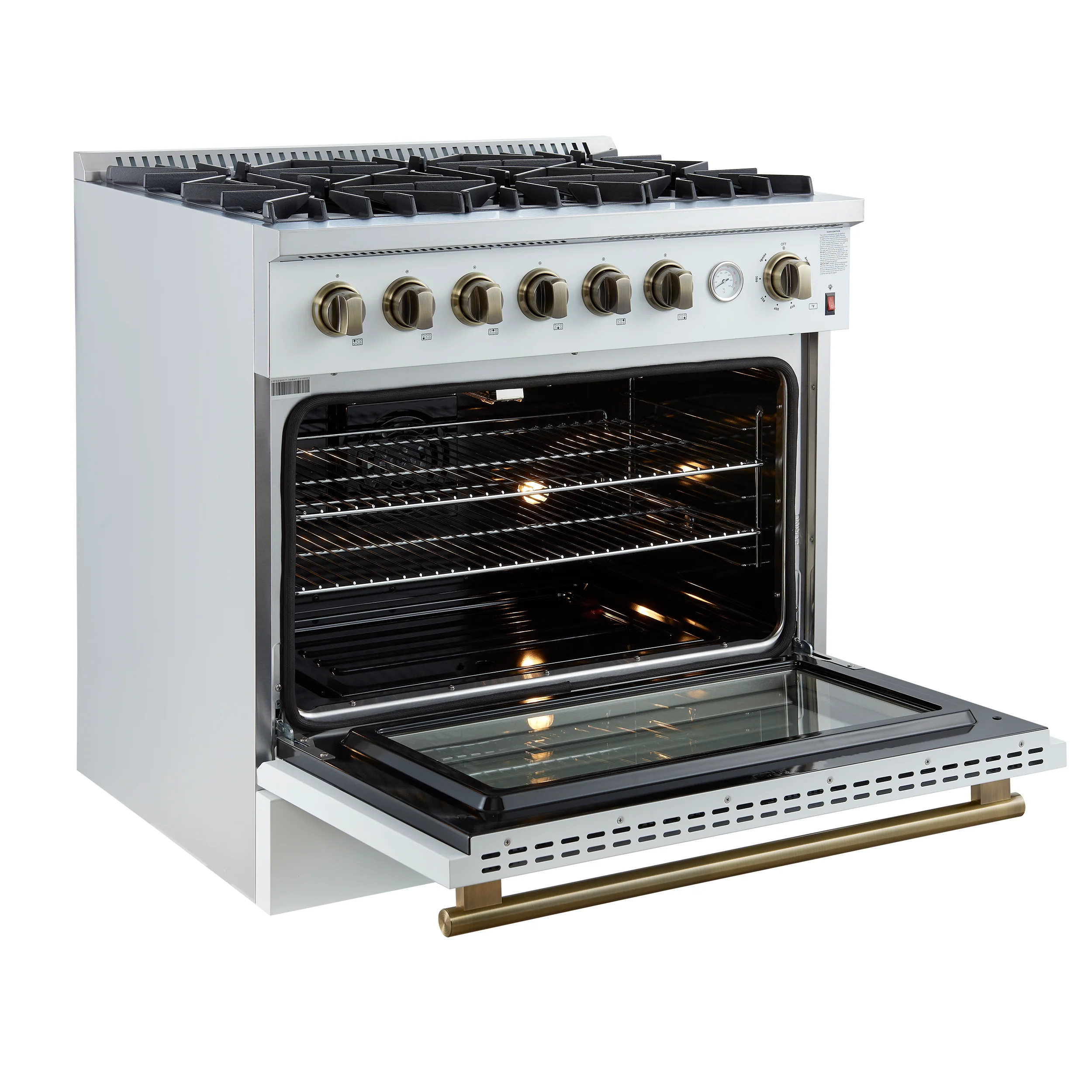 Marco 36-Inch Gas Range White & Antique Brass Design, 6 Burners 67,000 BTU, 5.36 cu.ft. Convection Oven - Image 9