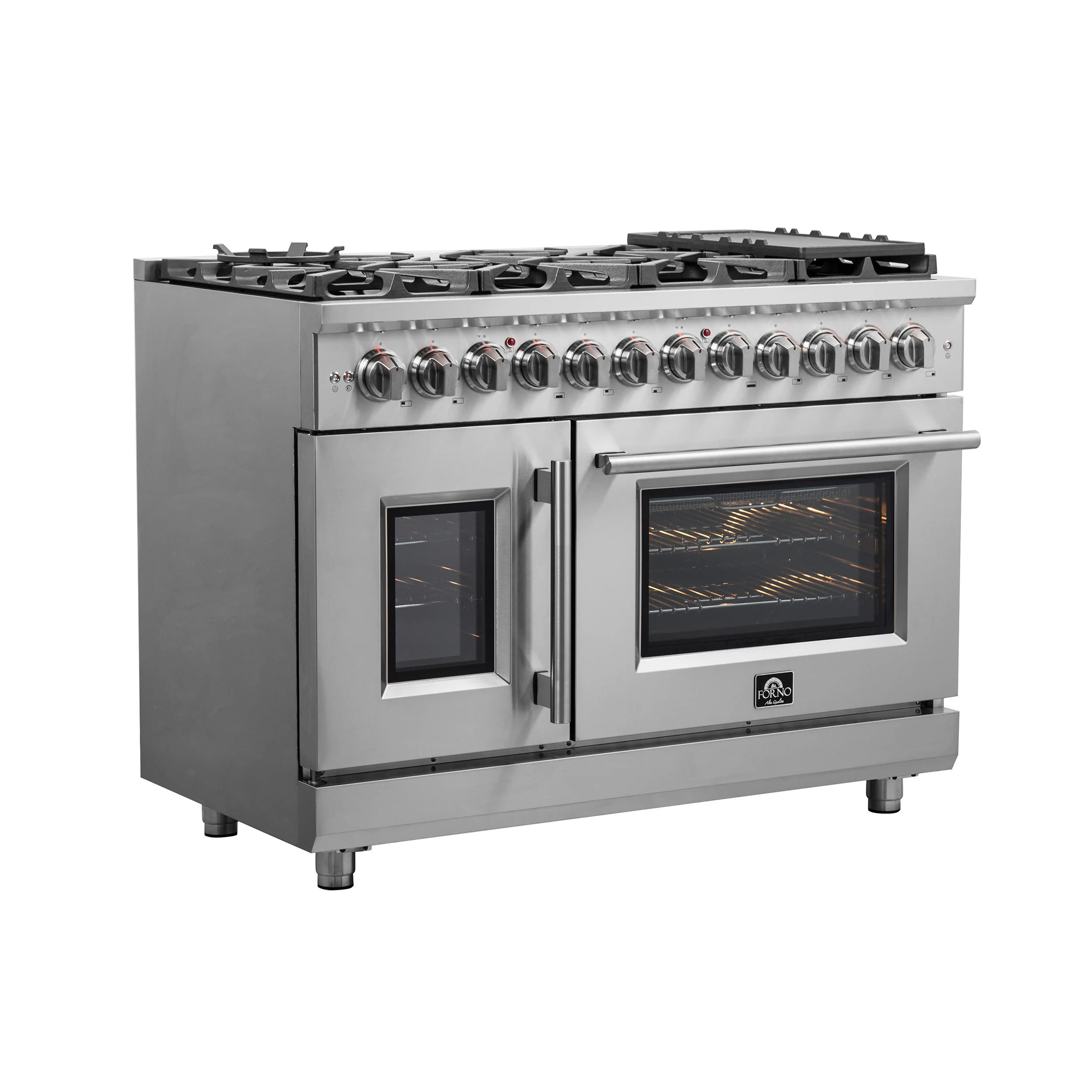 Forno Massimo 48-Inch Freestanding French Door Dual Fuel Range, 8 Burners, True Convection Oven - Image 2