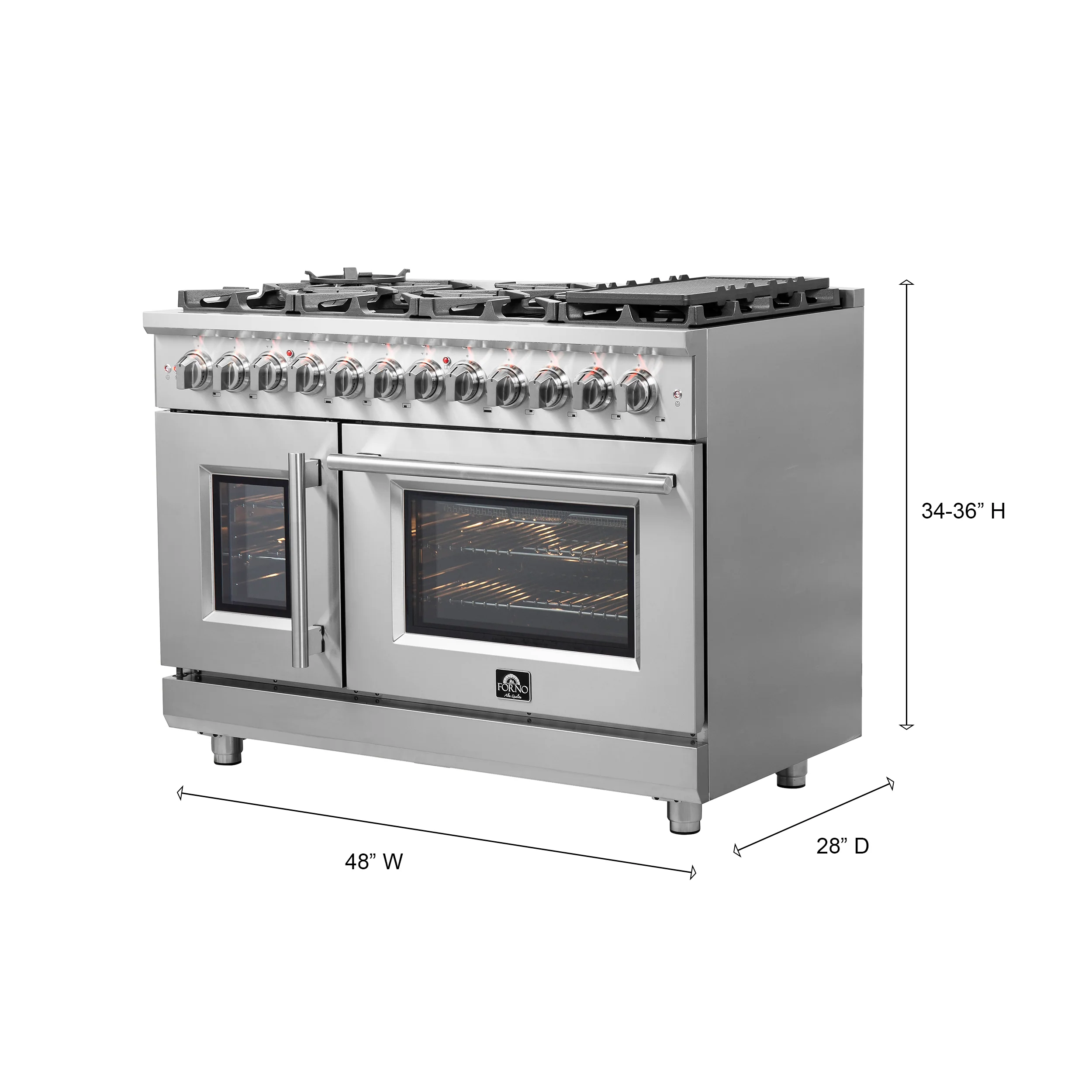 Forno Massimo 48-Inch Freestanding French Door Dual Fuel Range, 8 Burners, True Convection Oven - Image 3