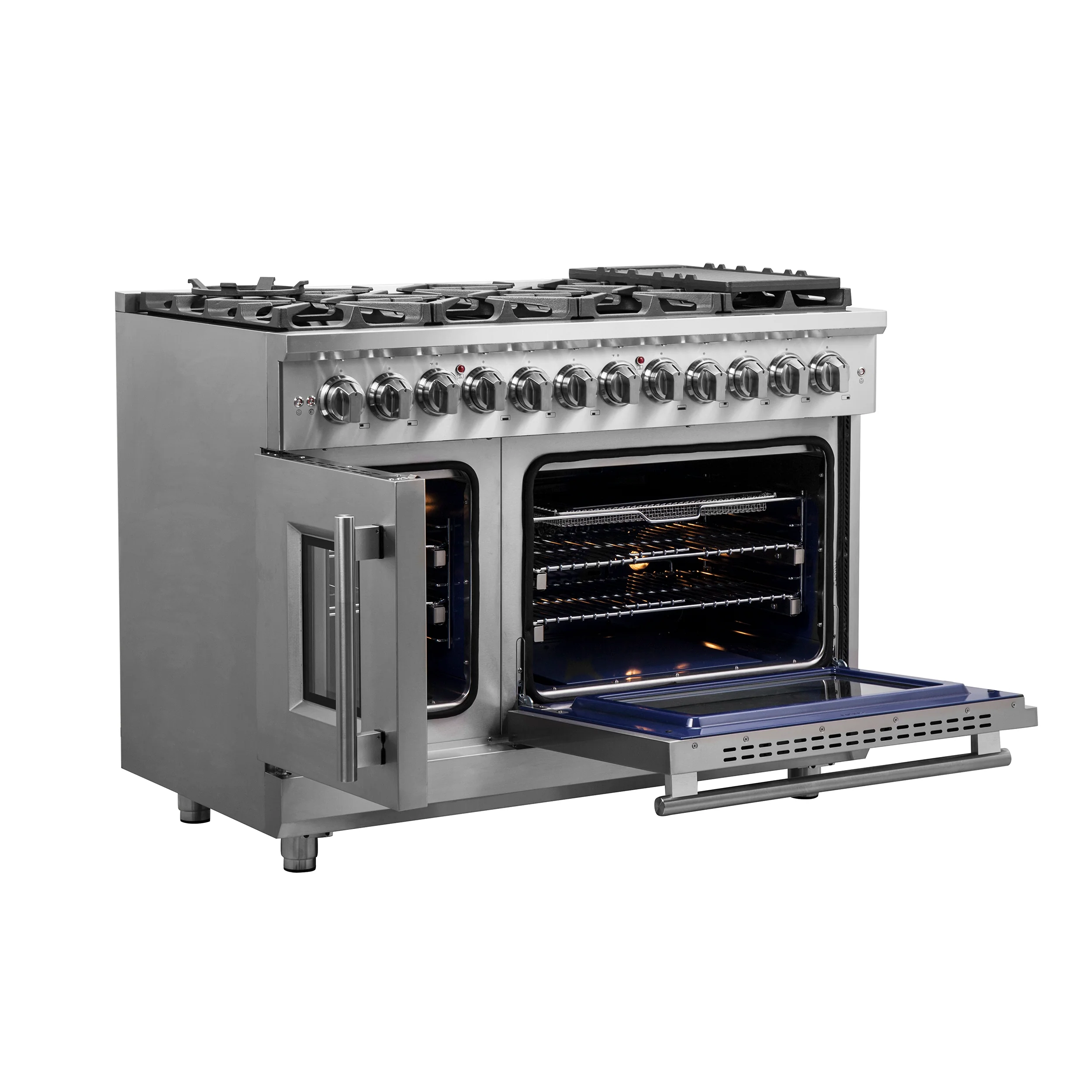 Forno Massimo 48-Inch Freestanding French Door Dual Fuel Range, 8 Burners, True Convection Oven - Image 4