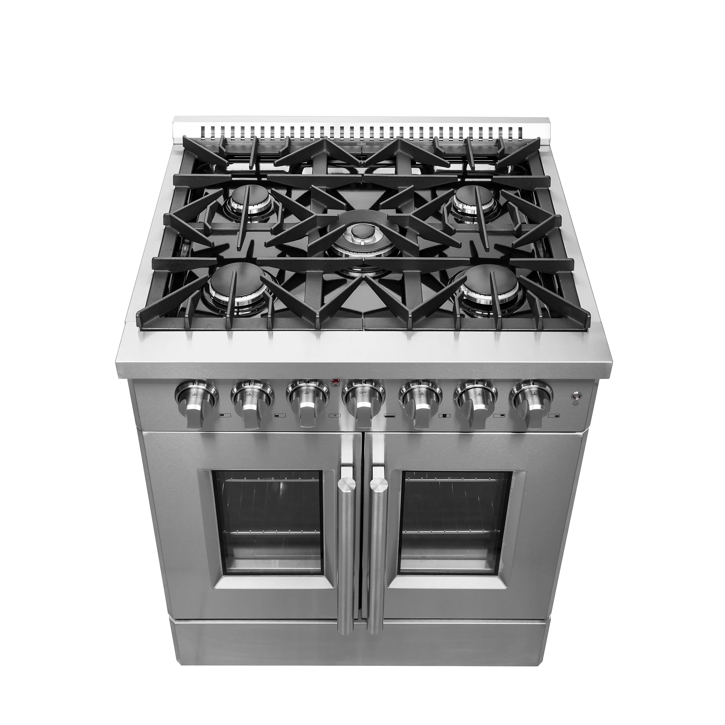 Forno Galiano 30-inch French Door Dual Fuel Range All Stainless Steel, 5 Sealed Burners 68,000 BTU, 4.32 cu.ft. True Convection Oven - Image 4
