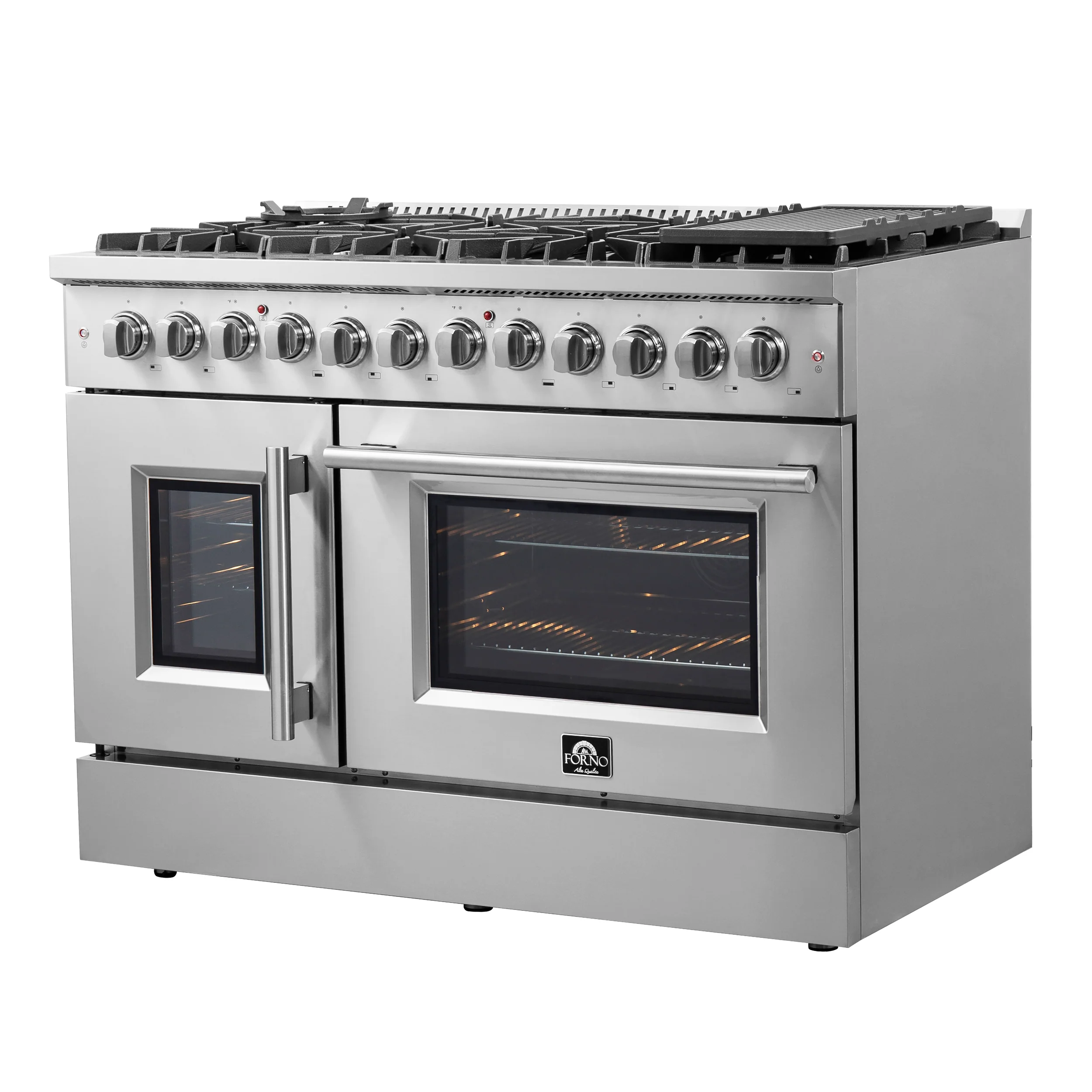 FORNO Galiano 48-Inch French Door Dual Fuel Range All Stainless Steel, 8 Sealed Burners, 107,000 BTU, Griddle, 6.58 cu.ft. Double Ovens - Image 2