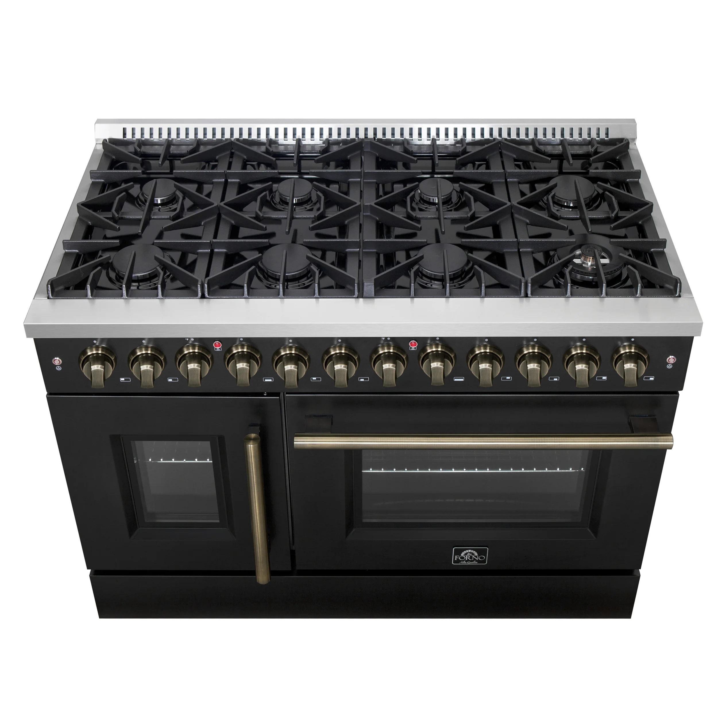 Forno Galiano 48-inch French Door Dual Fuel Range, Black & Antique Brass Design, 8 Sealed Burners - 107,000 BTU, Griddle, 6.58 cu.ft. Double Ovens - Image 12