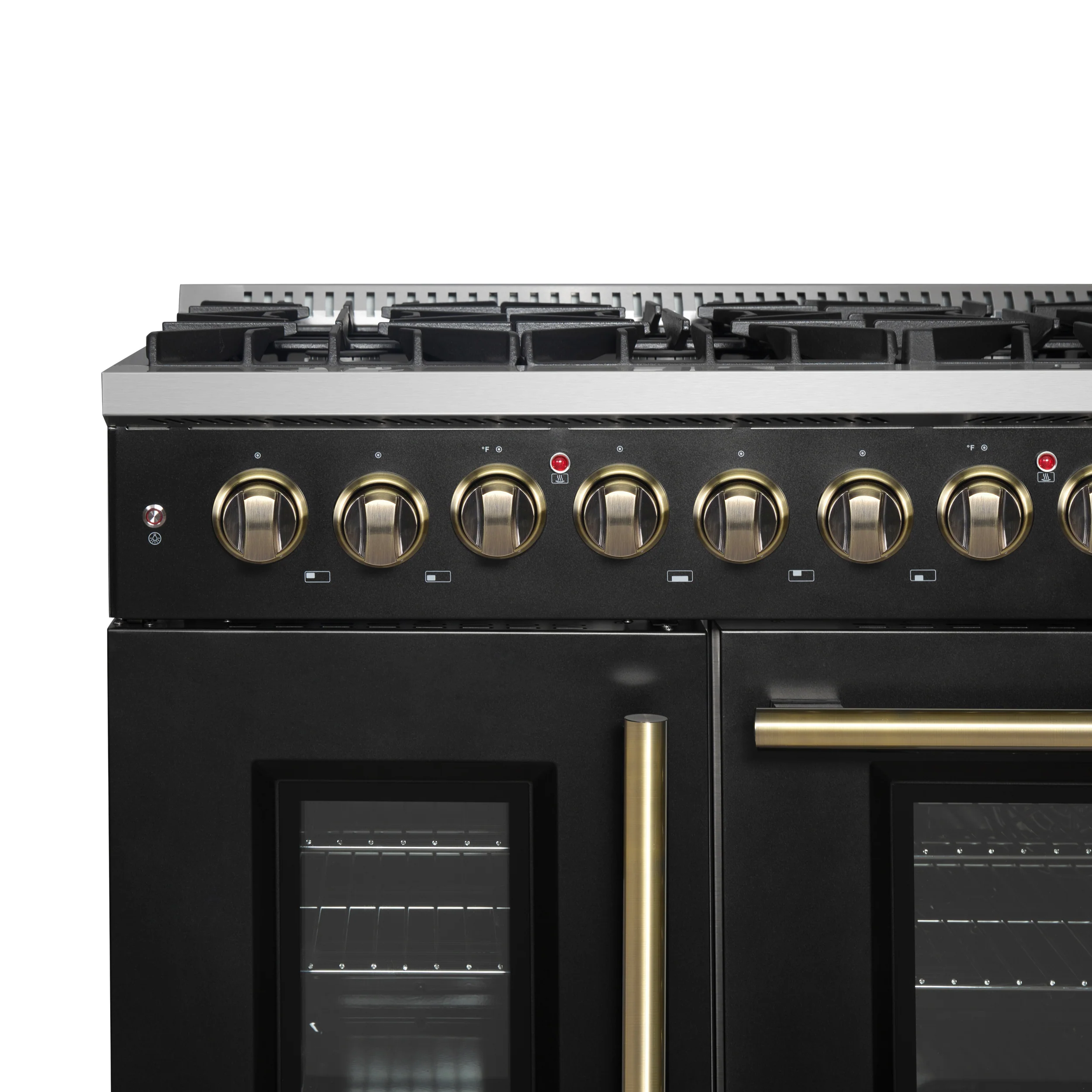 Forno Galiano 48-inch French Door Dual Fuel Range, Black & Antique Brass Design, 8 Sealed Burners - 107,000 BTU, Griddle, 6.58 cu.ft. Double Ovens - Image 14