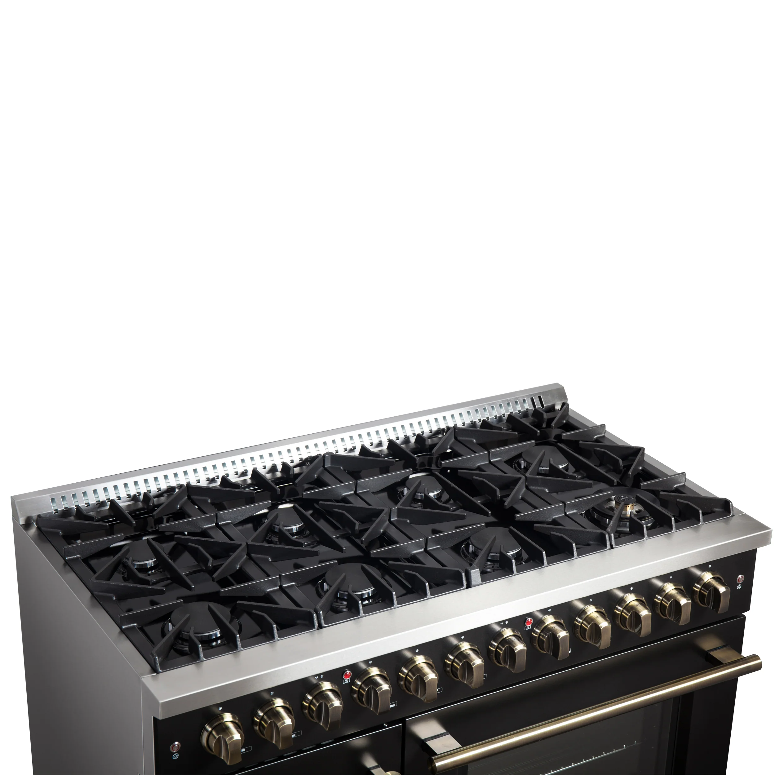 Forno Galiano 48-inch French Door Dual Fuel Range, Black & Antique Brass Design, 8 Sealed Burners - 107,000 BTU, Griddle, 6.58 cu.ft. Double Ovens - Image 4