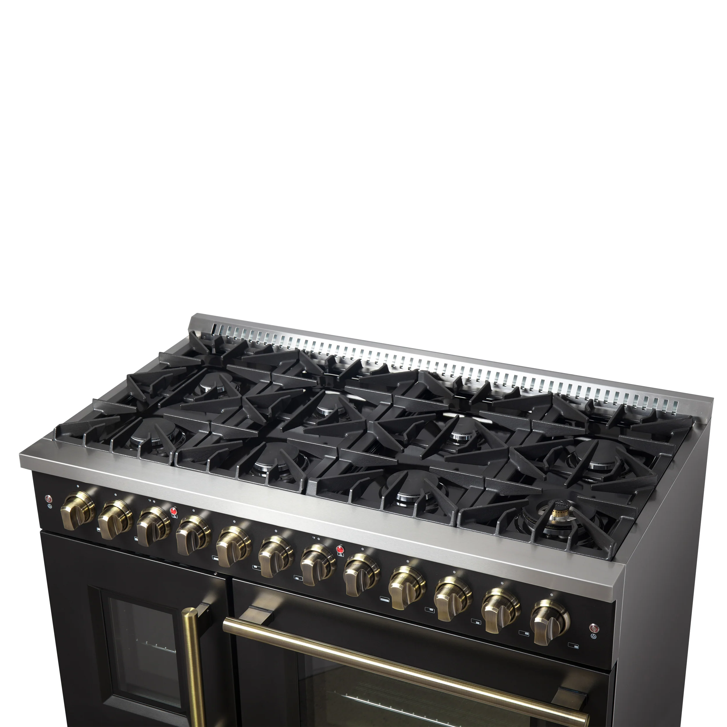 Forno Galiano 48-inch French Door Dual Fuel Range, Black & Antique Brass Design, 8 Sealed Burners - 107,000 BTU, Griddle, 6.58 cu.ft. Double Ovens - Image 9