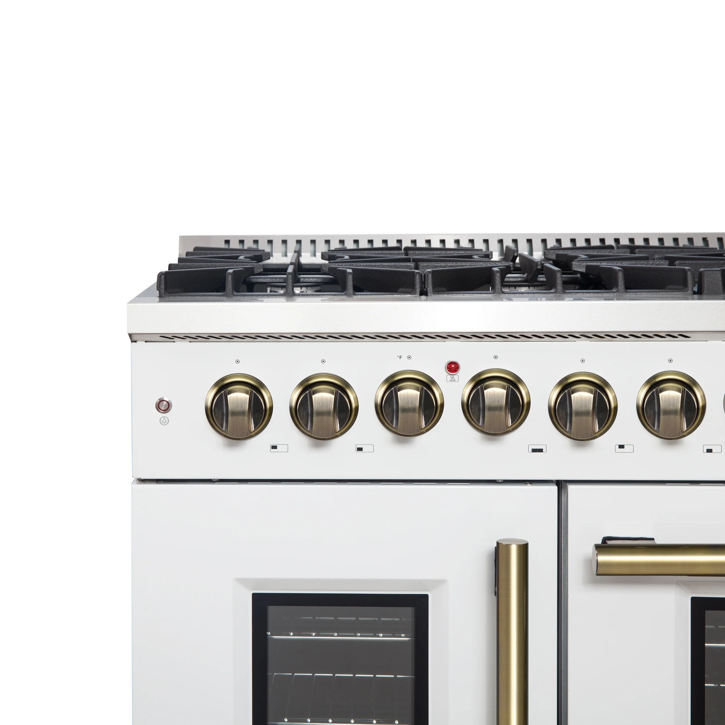 Forno Galiano 48-inch French Door Dual Fuel Range, White & Antique Brass Design, 8 Sealed Burners - 107,000 BTU, Griddle, 6.58 cu.ft. Double Ovens - Image 2