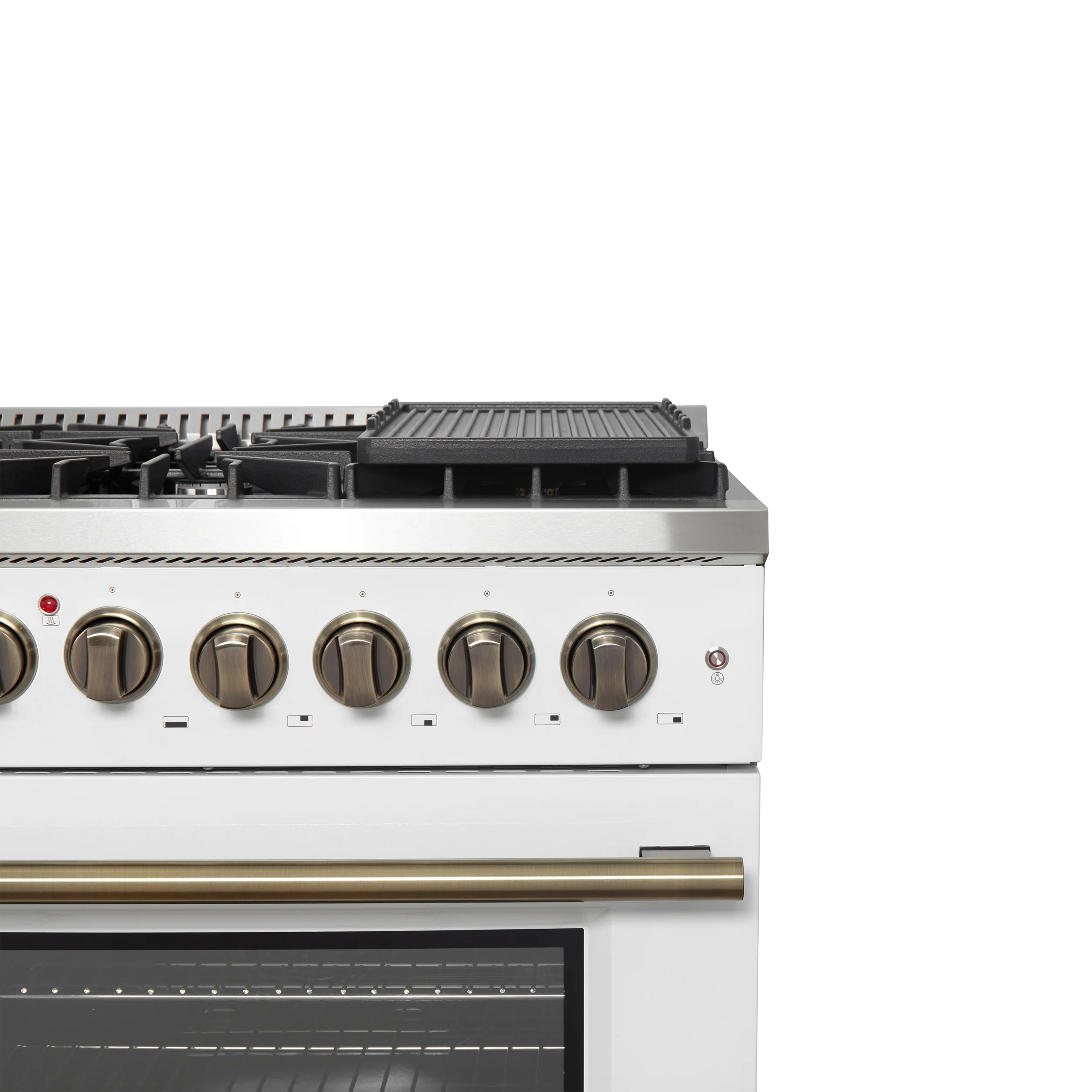 Forno Galiano 48-inch French Door Dual Fuel Range, White & Antique Brass Design, 8 Sealed Burners - 107,000 BTU, Griddle, 6.58 cu.ft. Double Ovens - Image 3