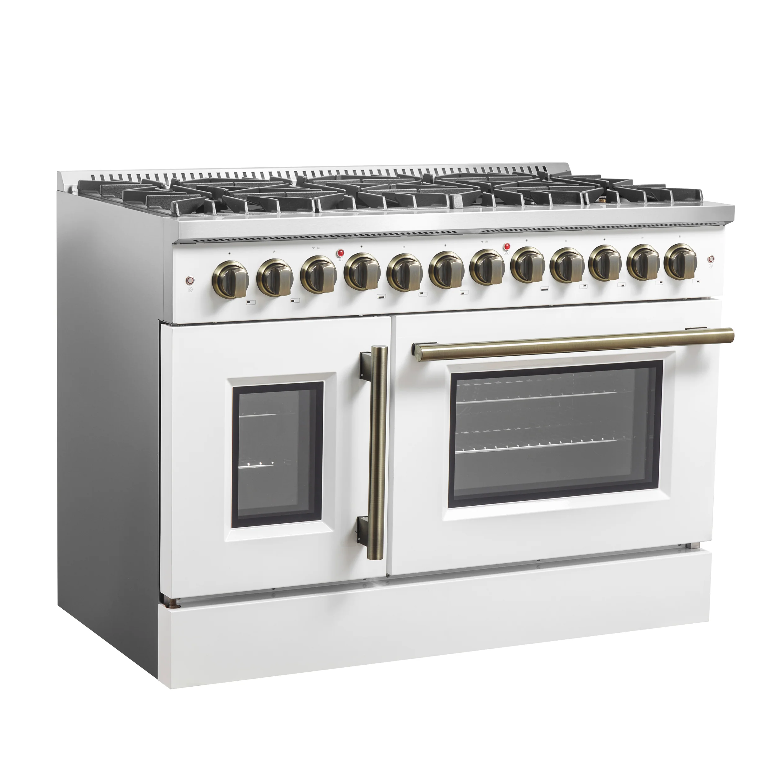 Forno Galiano 48-inch French Door Dual Fuel Range, White & Antique Brass Design, 8 Sealed Burners - 107,000 BTU, Griddle, 6.58 cu.ft. Double Ovens - Image 6