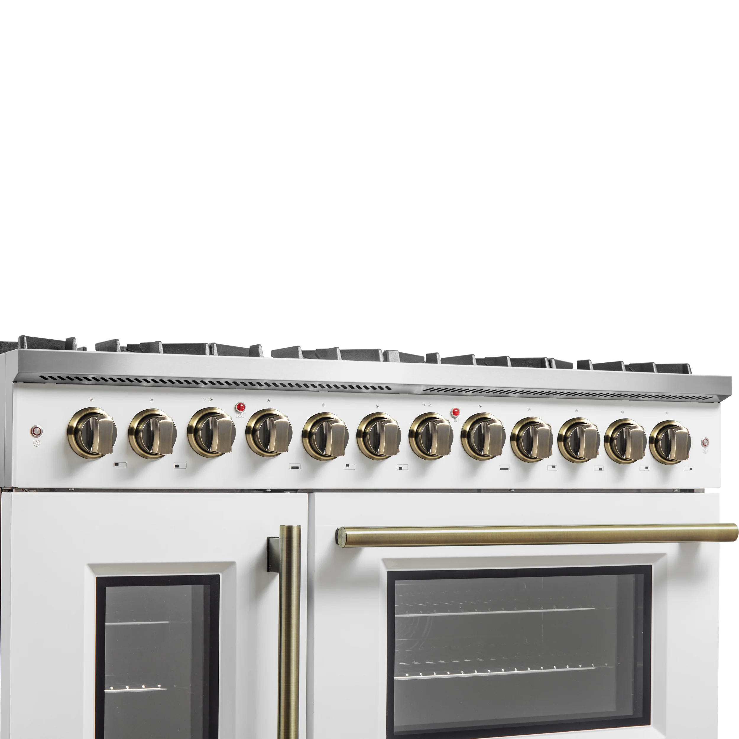 Forno Galiano 48-inch French Door Dual Fuel Range, White & Antique Brass Design, 8 Sealed Burners - 107,000 BTU, Griddle, 6.58 cu.ft. Double Ovens - Image 7