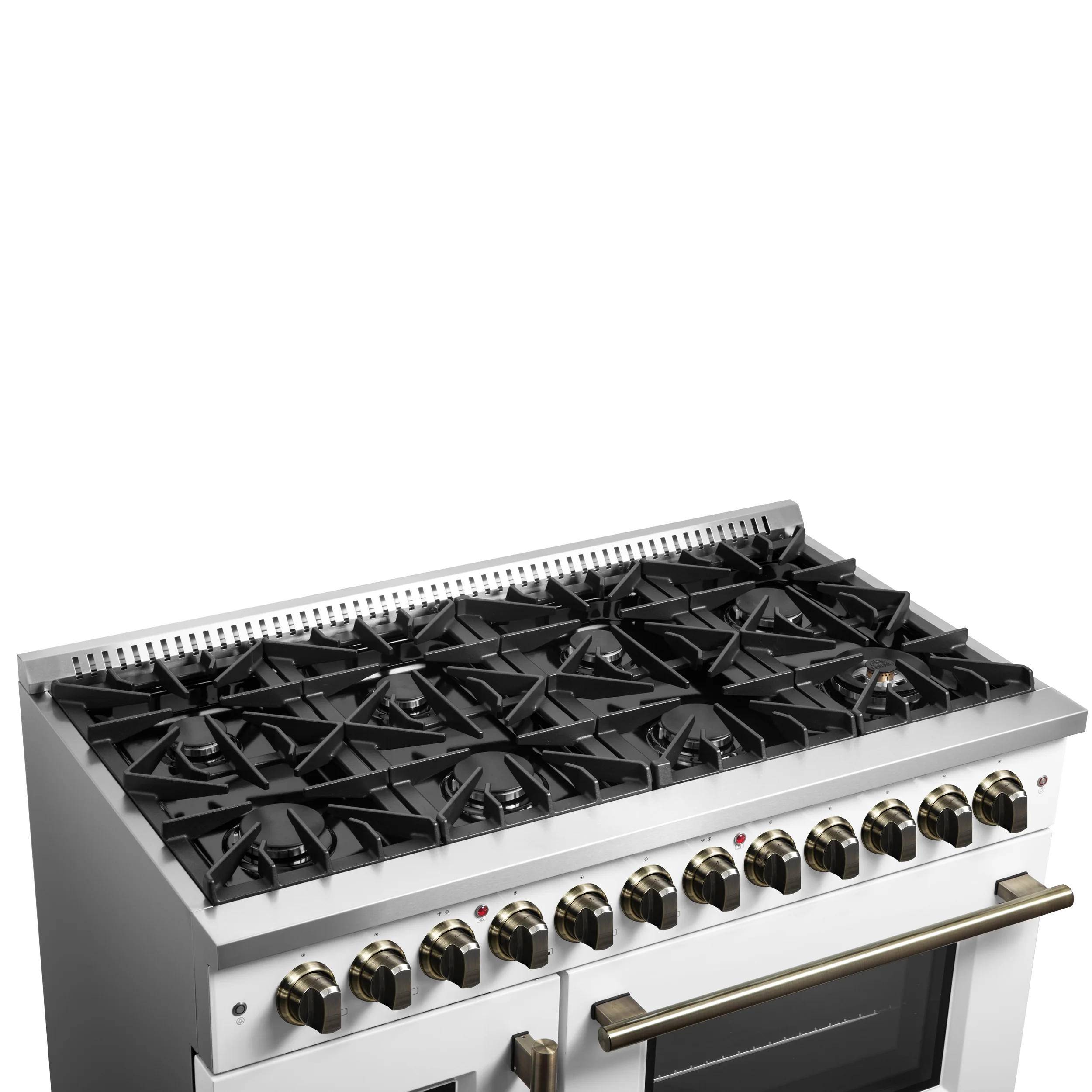 Forno Galiano 48-inch French Door Dual Fuel Range, White & Antique Brass Design, 8 Sealed Burners - 107,000 BTU, Griddle, 6.58 cu.ft. Double Ovens - Image 8