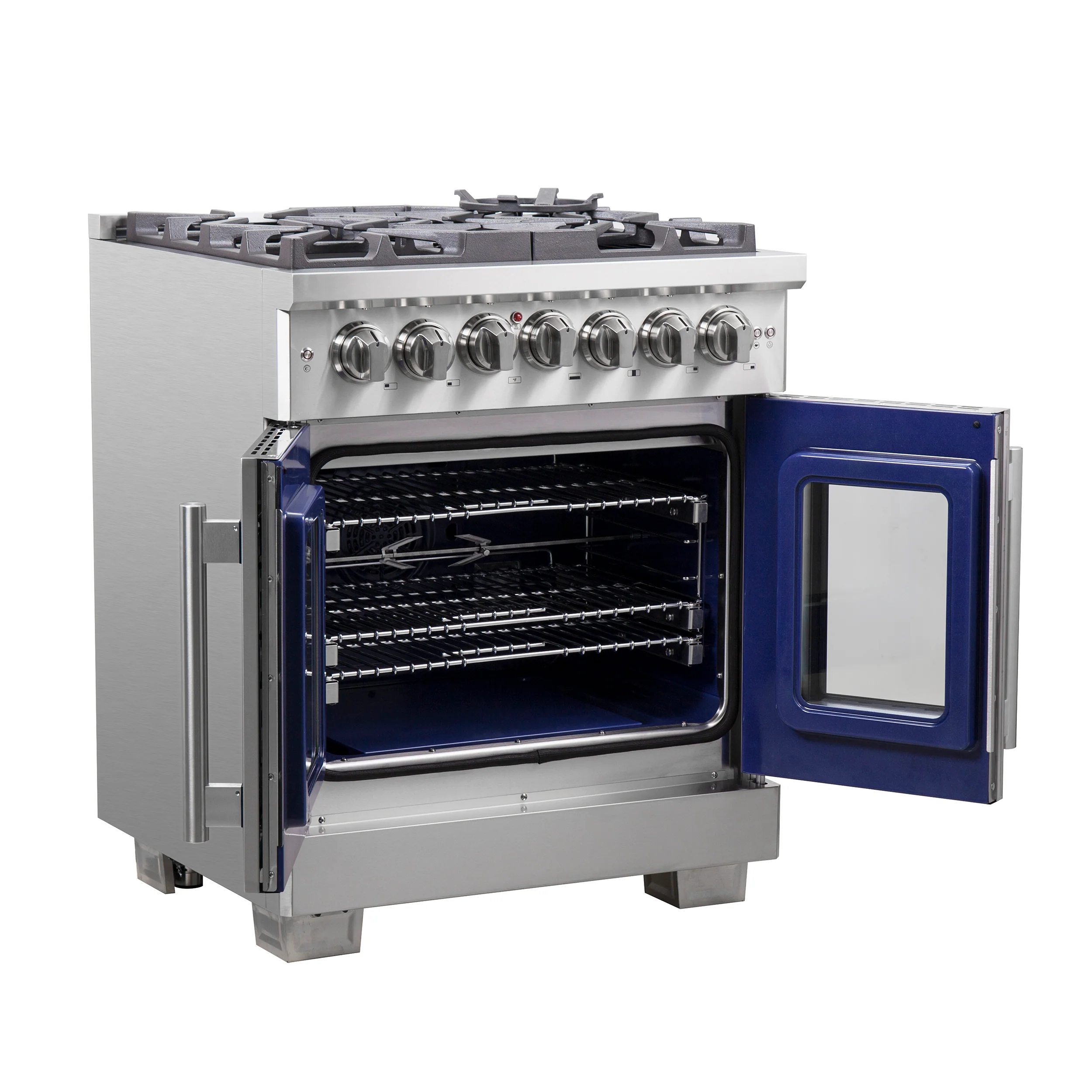 Forno Capriasca 30-Inch Freestanding French Door Dual Fuel Range, 4 Burners, True Convection Oven - Image 5