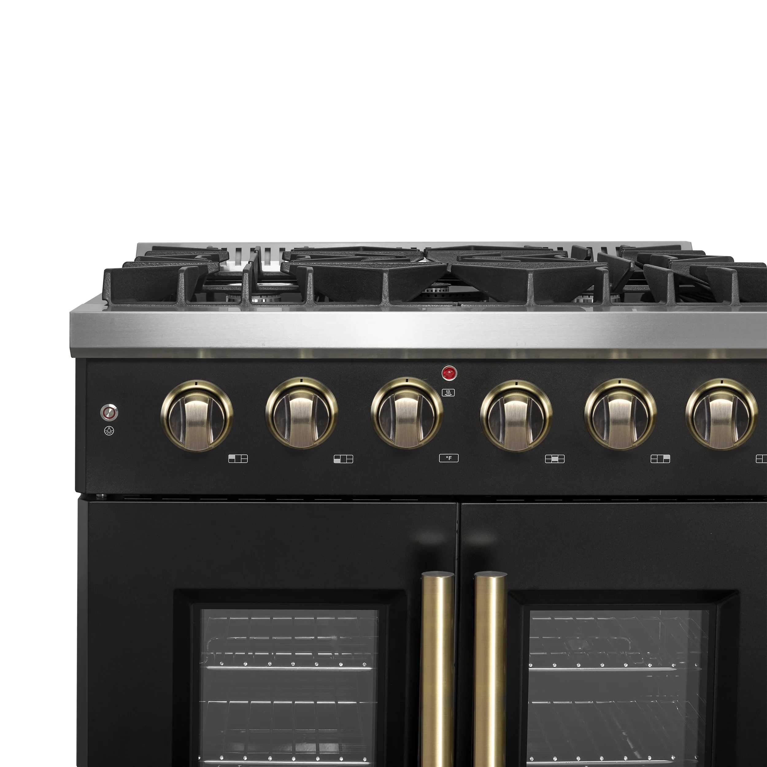 Forno Galiano 30-inch French Door Gas Range Black and Antique Brass Design, 5 Sealed Burners 68,000 BTU, 4.32 cu.ft. Convection Oven - Image 2