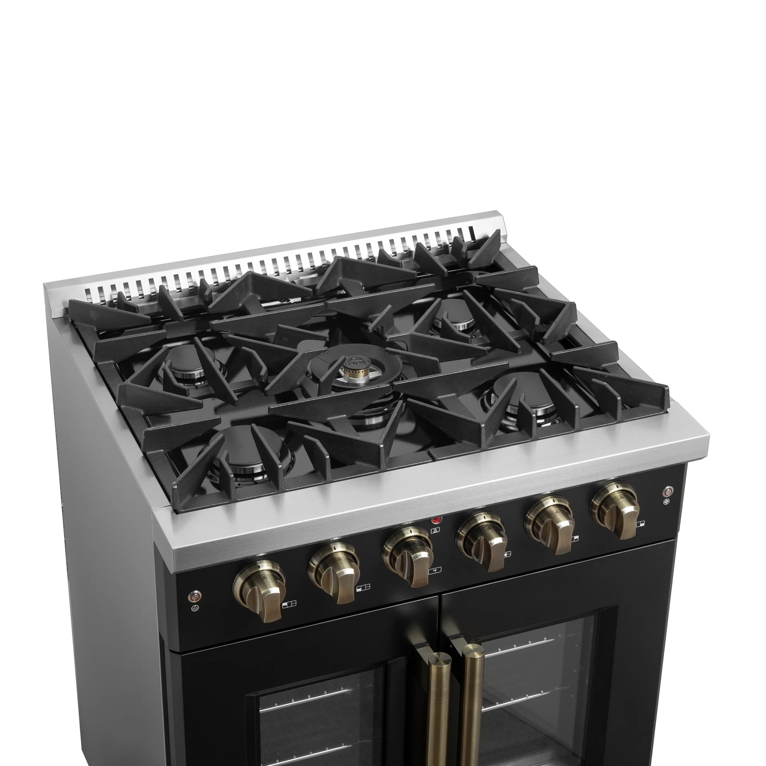 Forno Galiano 30-inch French Door Gas Range Black and Antique Brass Design, 5 Sealed Burners 68,000 BTU, 4.32 cu.ft. Convection Oven - Image 3