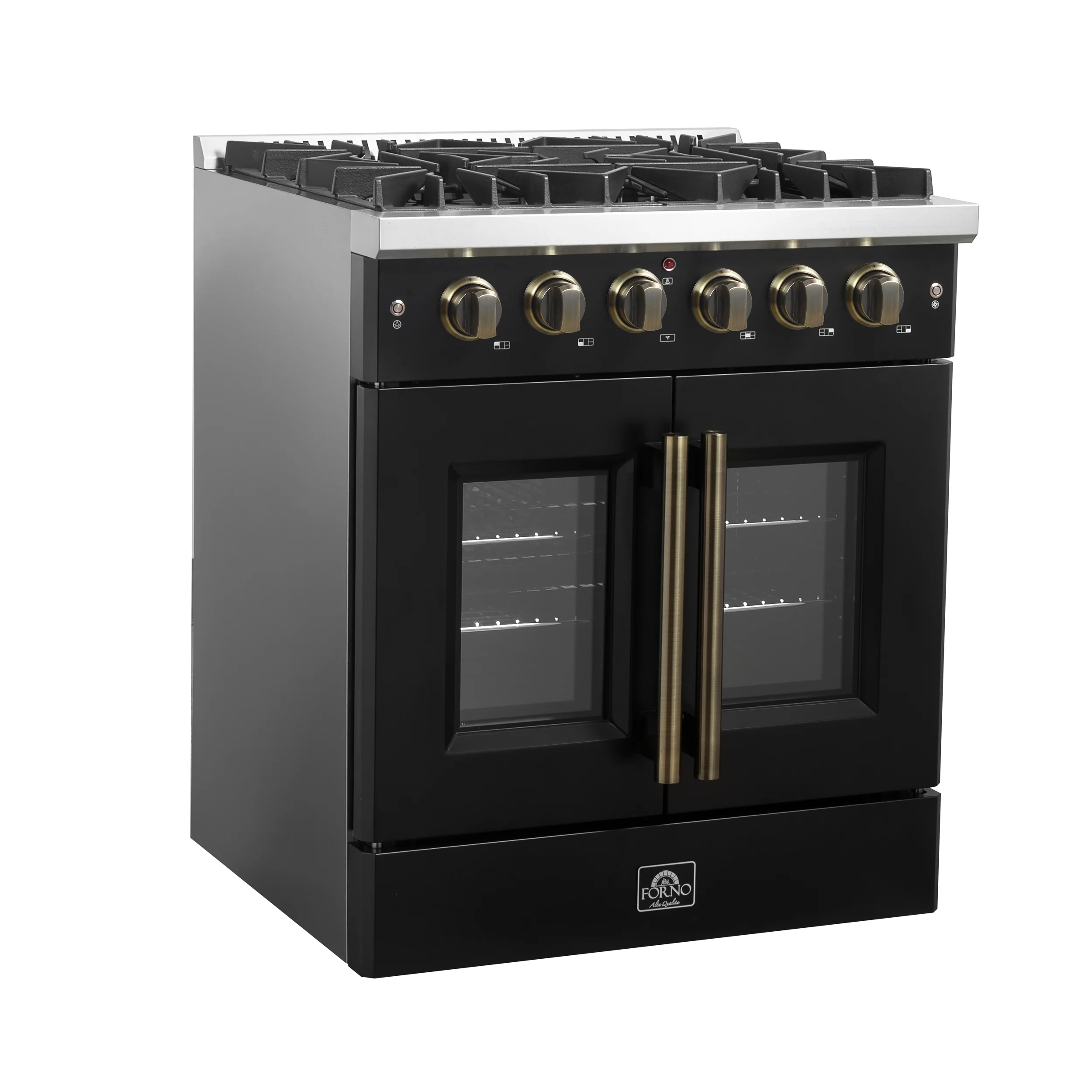 Forno Galiano 30-inch French Door Gas Range Black and Antique Brass Design, 5 Sealed Burners 68,000 BTU, 4.32 cu.ft. Convection Oven - Image 6