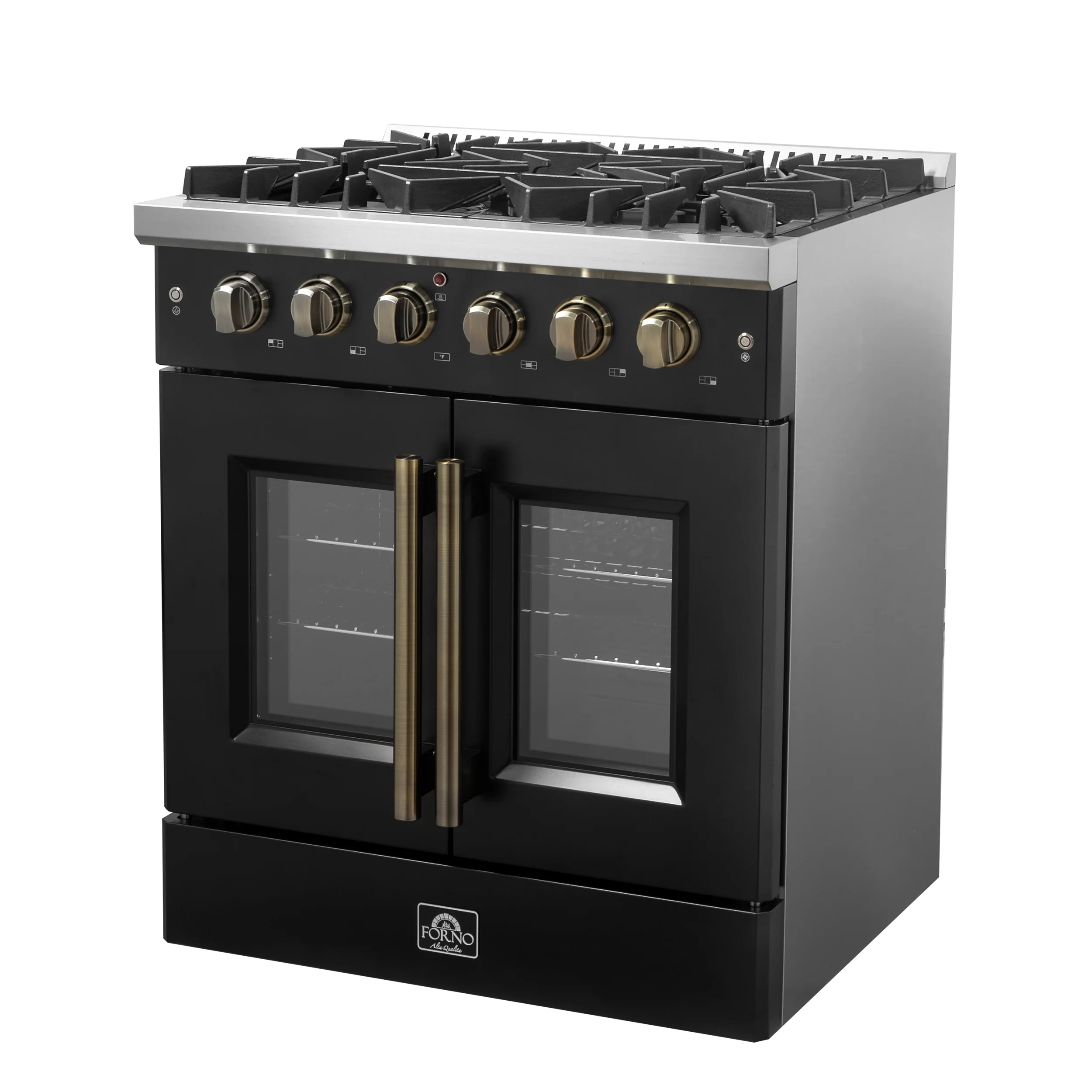 Forno Galiano 30-inch French Door Gas Range Black and Antique Brass Design, 5 Sealed Burners 68,000 BTU, 4.32 cu.ft. Convection Oven - Image 9