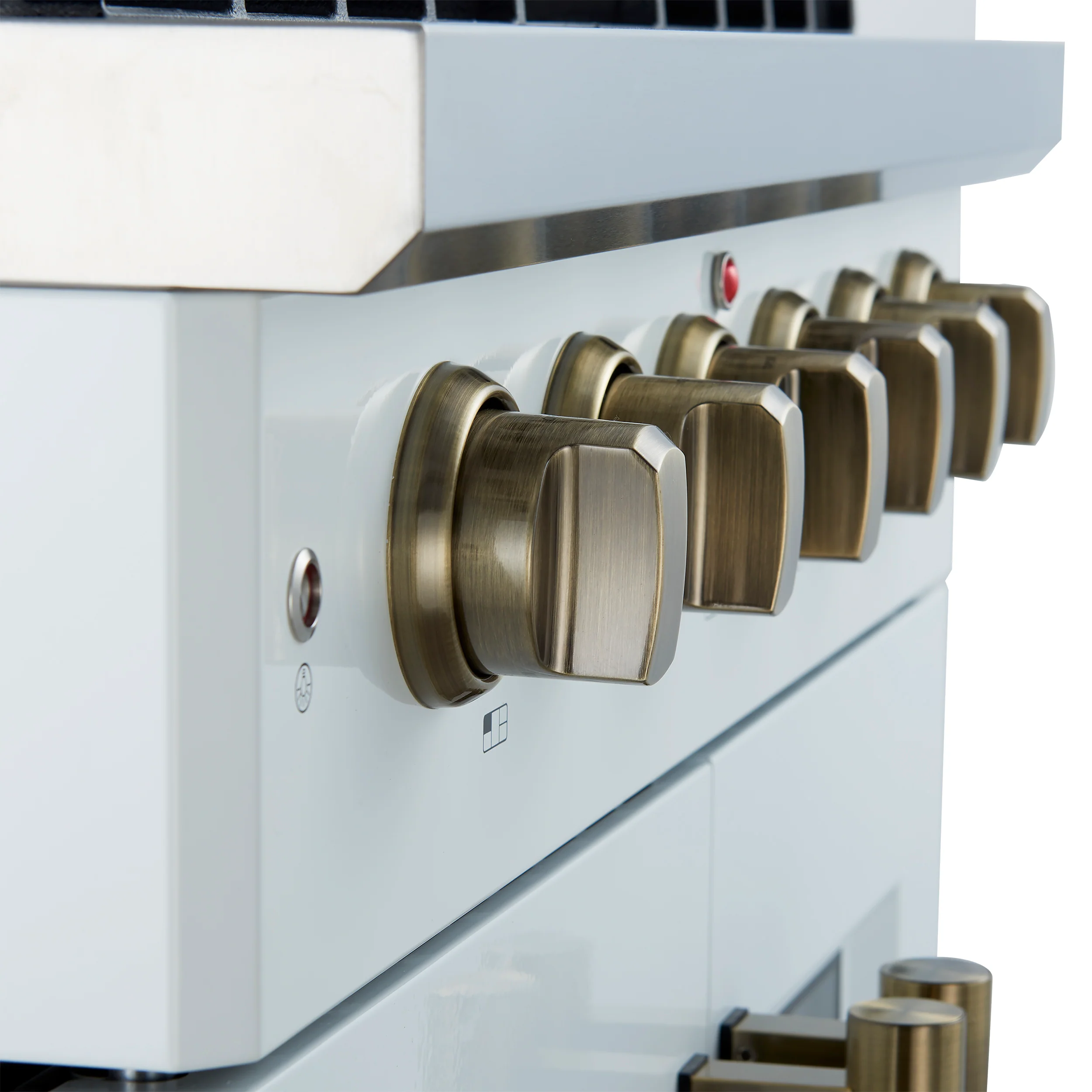 Forno Galiano 30-inch French Door Gas Range
White with Antique Brass Design, 5 Burners,
68,000 BTU, 4.32 cu.ft. Convection Oven - Image 5
