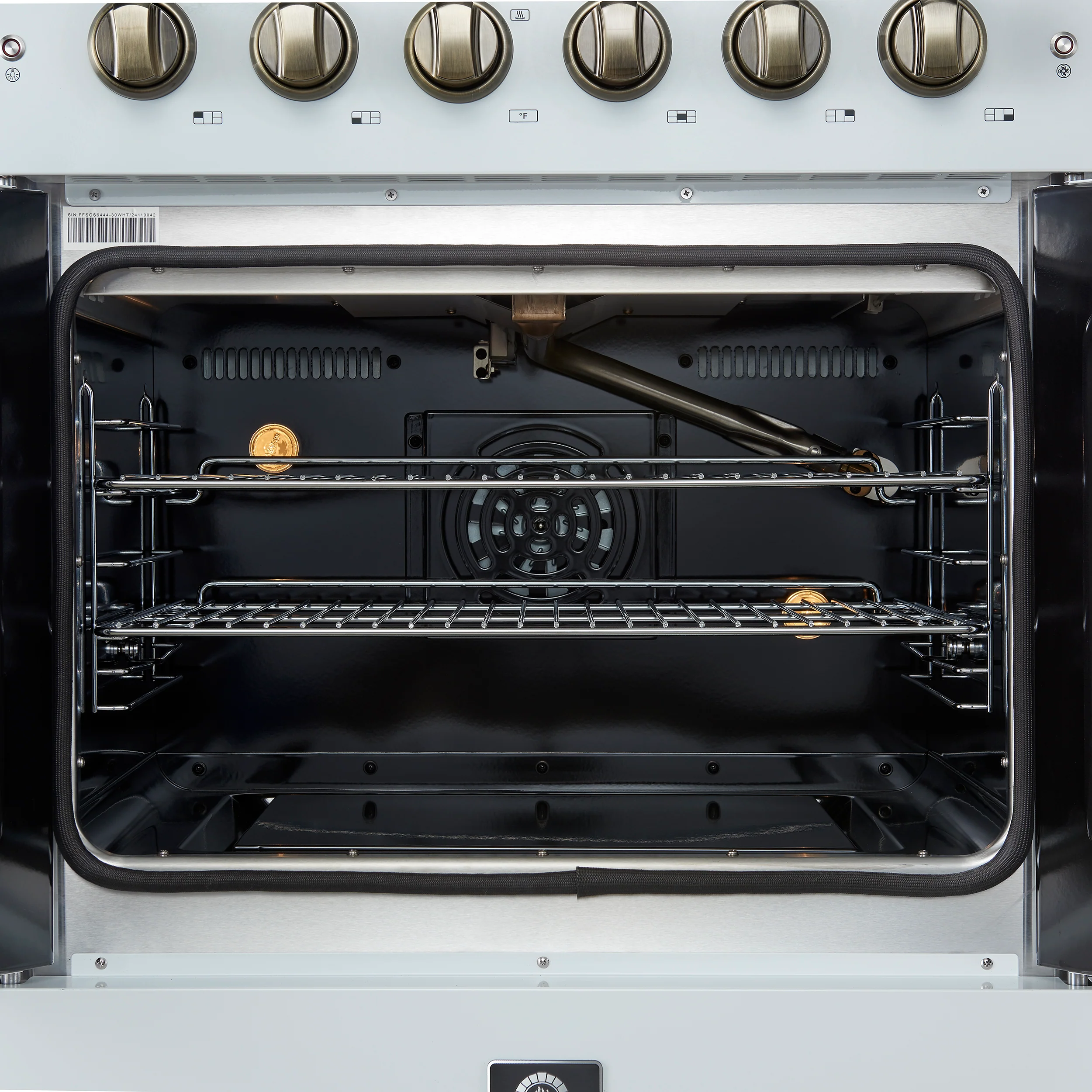 Forno Galiano 30-inch French Door Gas Range
White with Antique Brass Design, 5 Burners,
68,000 BTU, 4.32 cu.ft. Convection Oven - Image 8