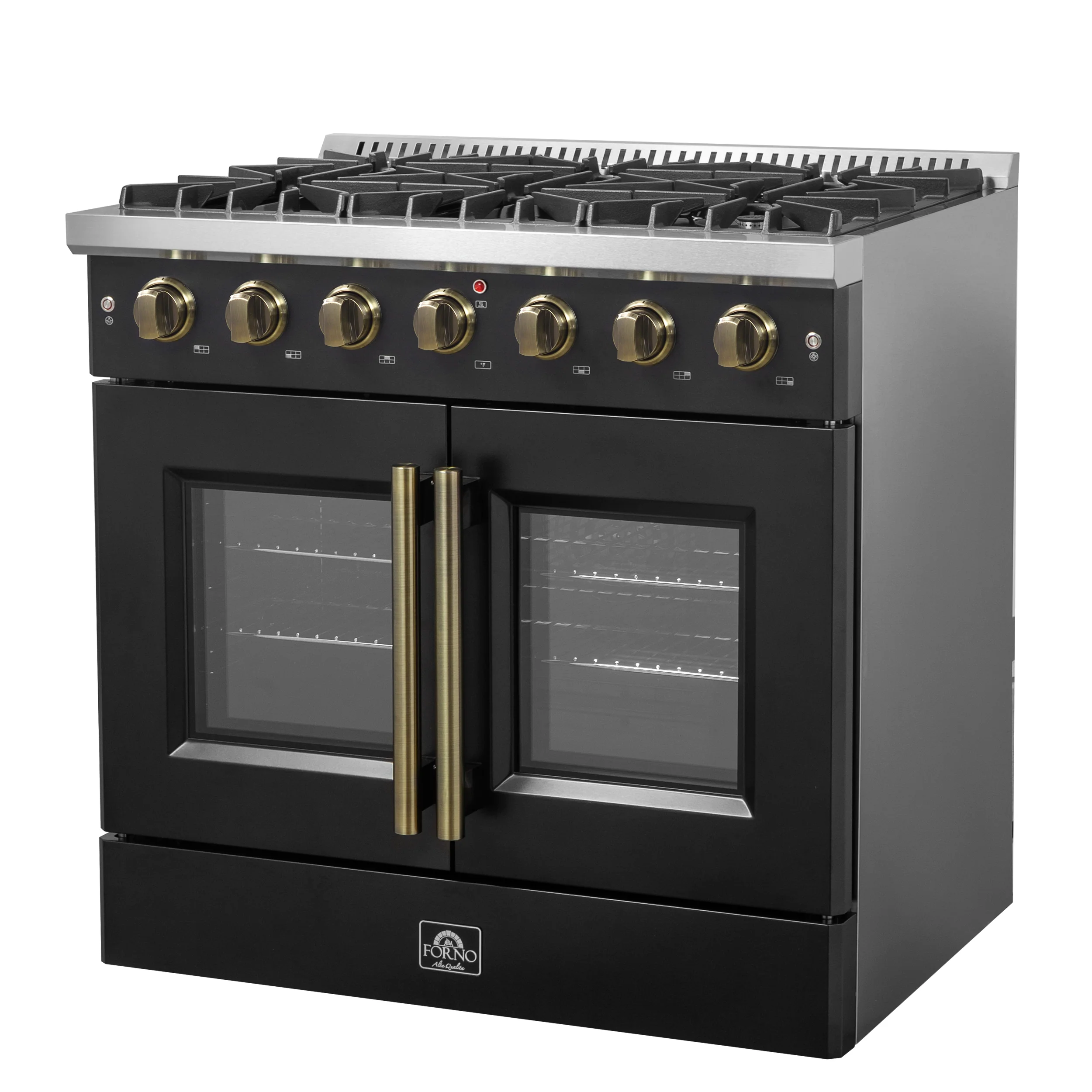 Forno Galiano 36-inch French Door Gas Range Black and Antique Brass Design, 6 Sealed Burners 83,000 BTU, 5.36 cu.ft. Convection Oven - Image 12
