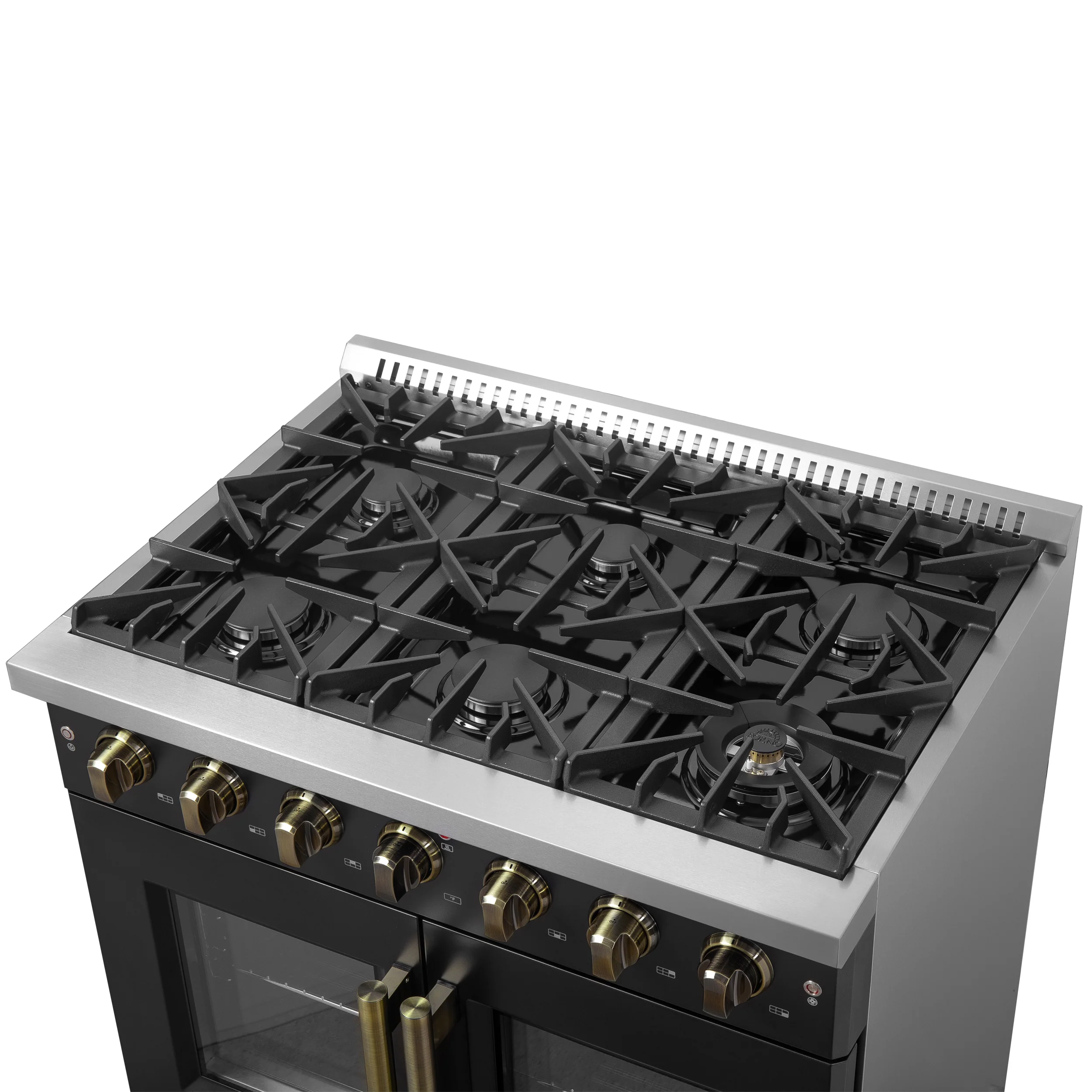 Forno Galiano 36-inch French Door Gas Range Black and Antique Brass Design, 6 Sealed Burners 83,000 BTU, 5.36 cu.ft. Convection Oven - Image 13