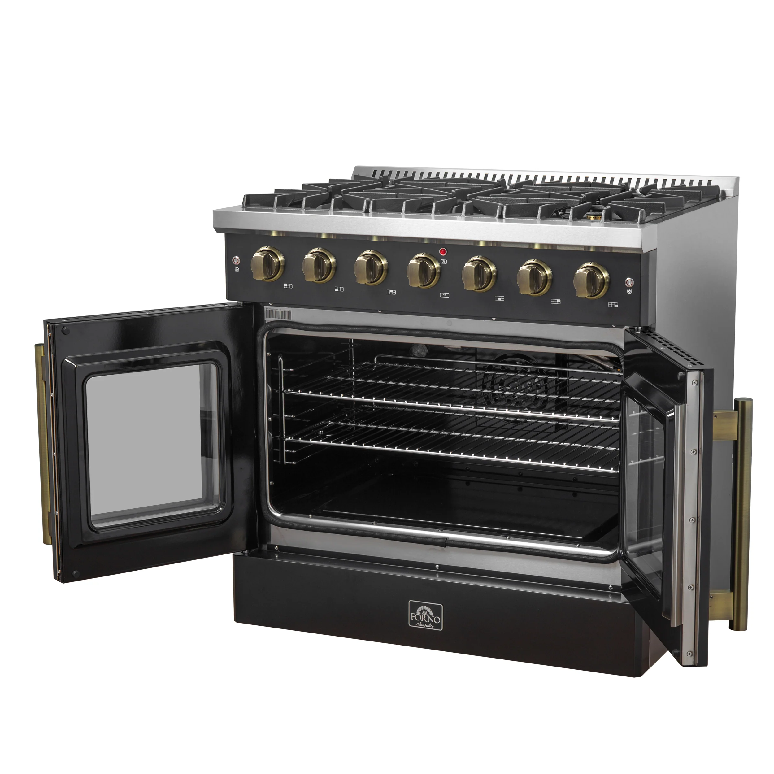 Forno Galiano 36-inch French Door Gas Range Black and Antique Brass Design, 6 Sealed Burners 83,000 BTU, 5.36 cu.ft. Convection Oven - Image 14