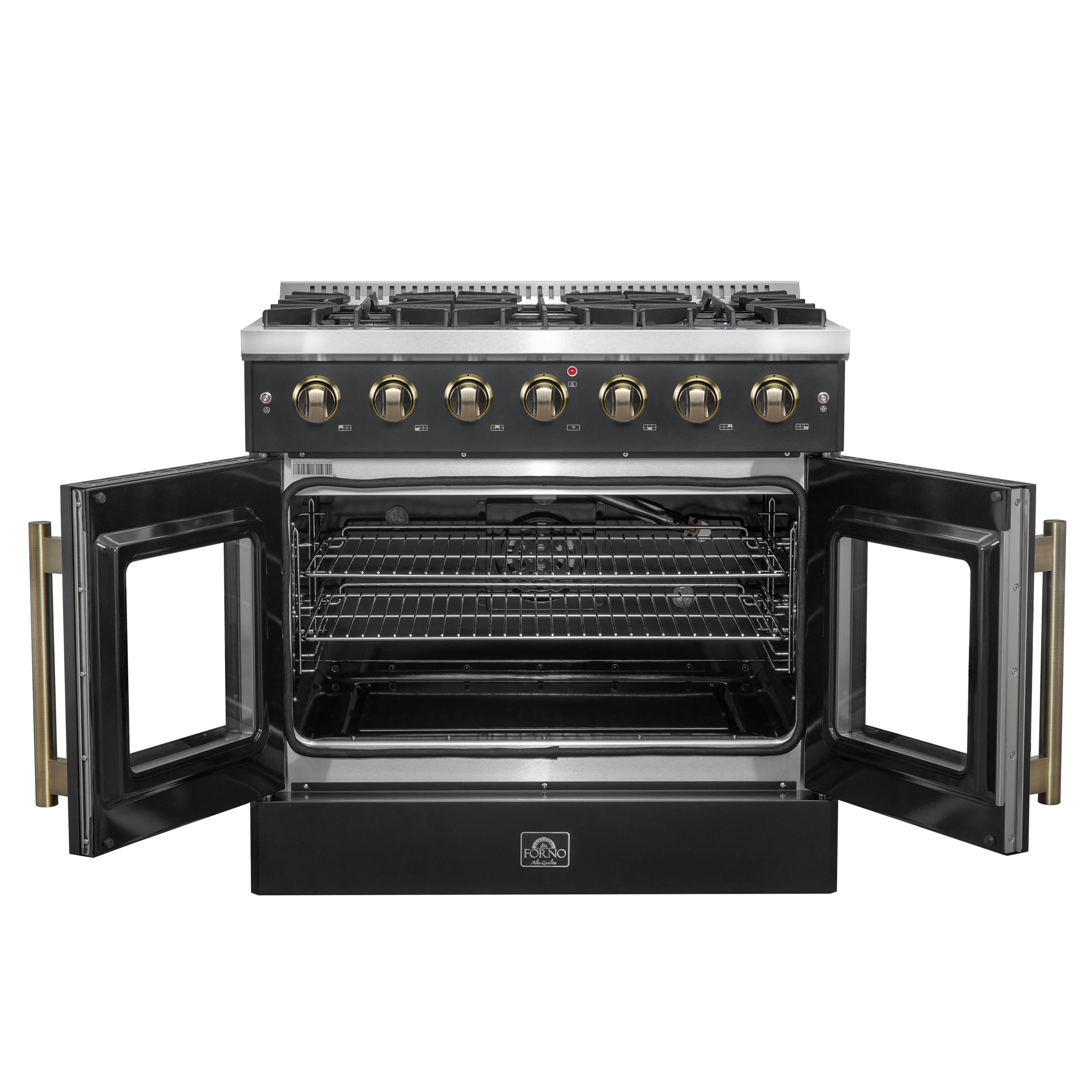 Forno Galiano 36-inch French Door Gas Range Black and Antique Brass Design, 6 Sealed Burners 83,000 BTU, 5.36 cu.ft. Convection Oven - Image 3