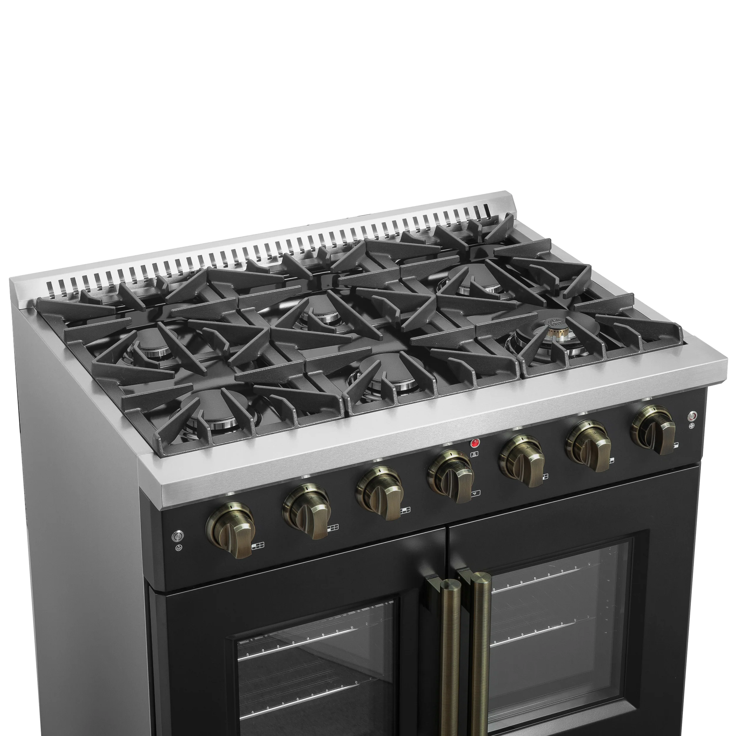 Forno Galiano 36-inch French Door Gas Range Black and Antique Brass Design, 6 Sealed Burners 83,000 BTU, 5.36 cu.ft. Convection Oven - Image 8