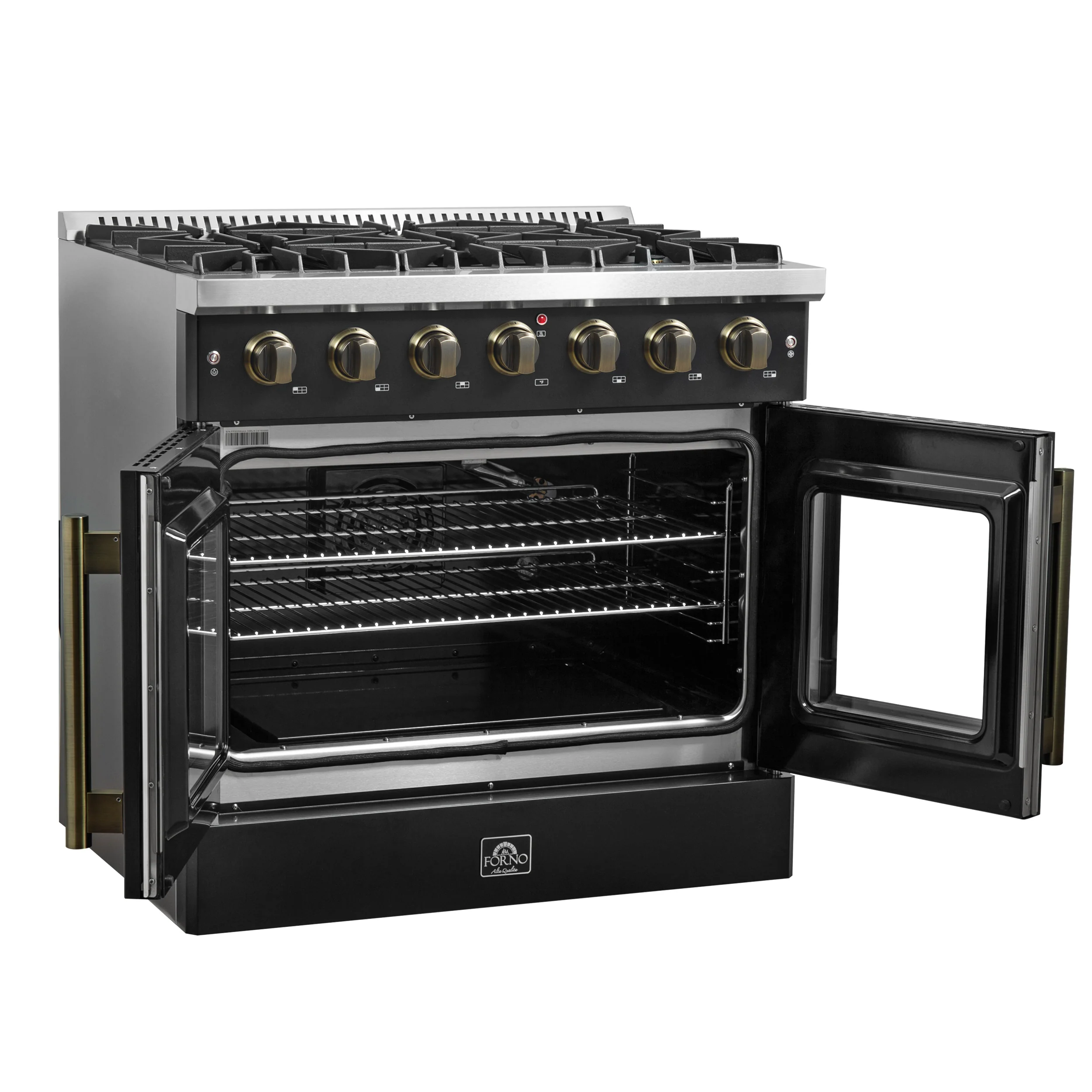Forno Galiano 36-inch French Door Gas Range Black and Antique Brass Design, 6 Sealed Burners 83,000 BTU, 5.36 cu.ft. Convection Oven - Image 9
