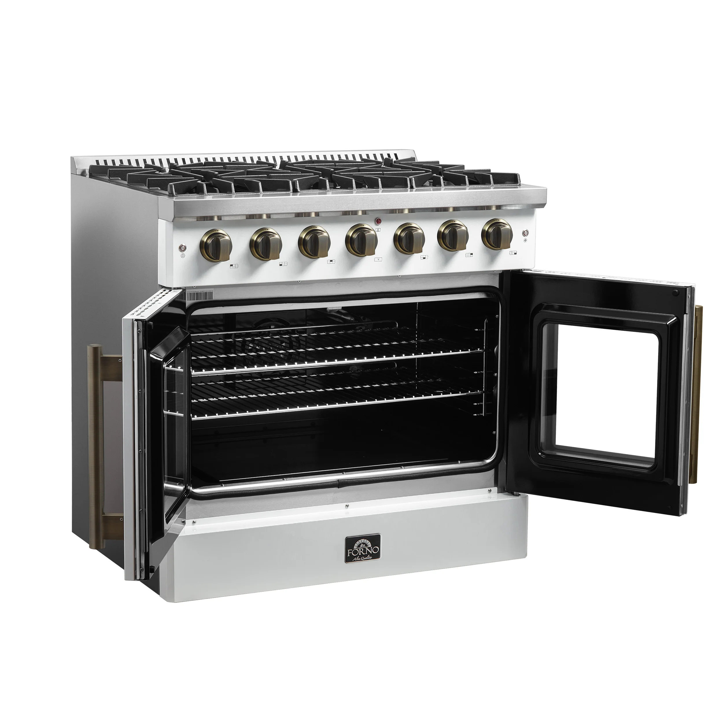 Forno Galiano 36-inch French Door Gas Range White and Antique Brass Design, 6 Sealed Burners 83,000 BTU, 5.36 cu.ft. Convection Oven - Image 10