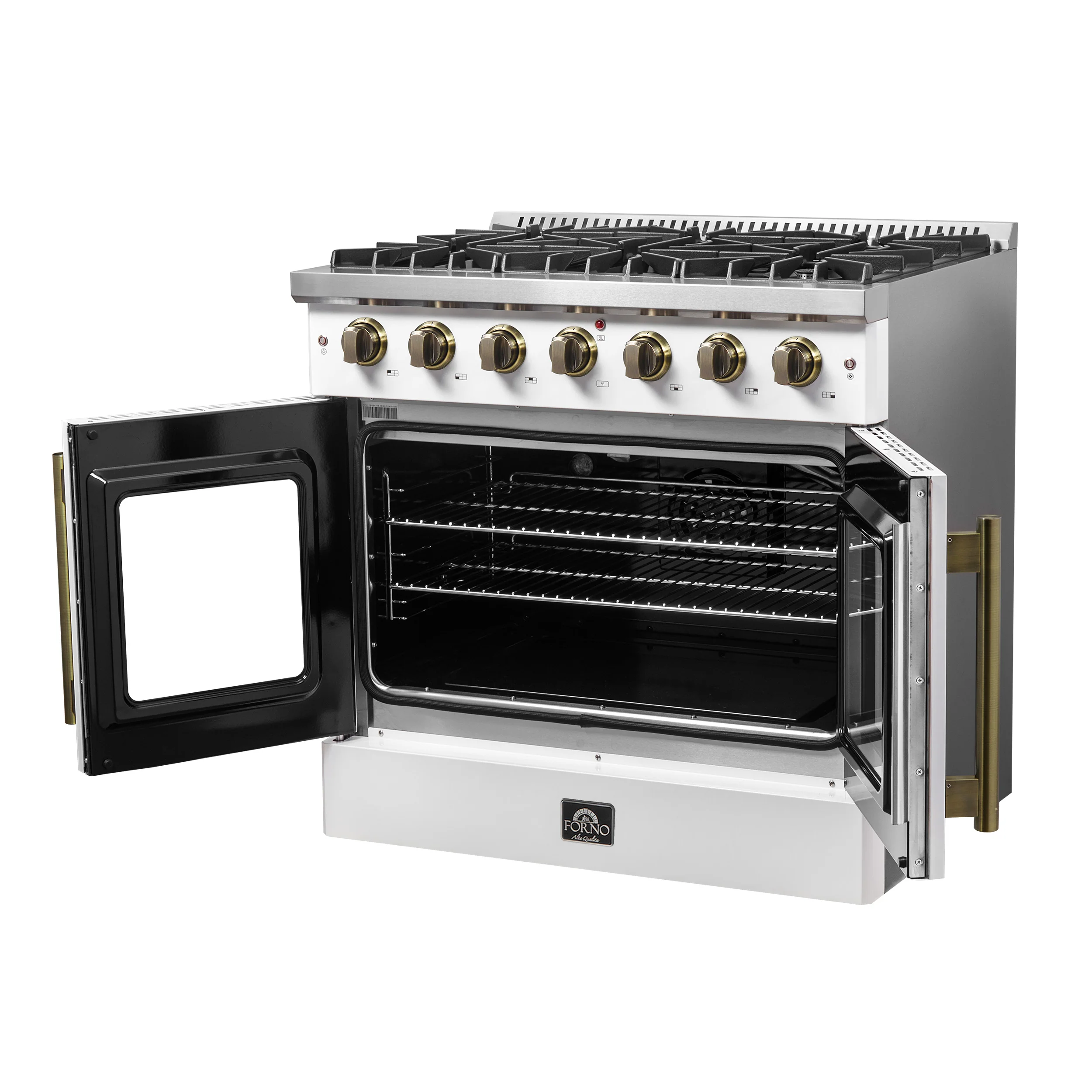 Forno Galiano 36-inch French Door Gas Range White and Antique Brass Design, 6 Sealed Burners 83,000 BTU, 5.36 cu.ft. Convection Oven - Image 13