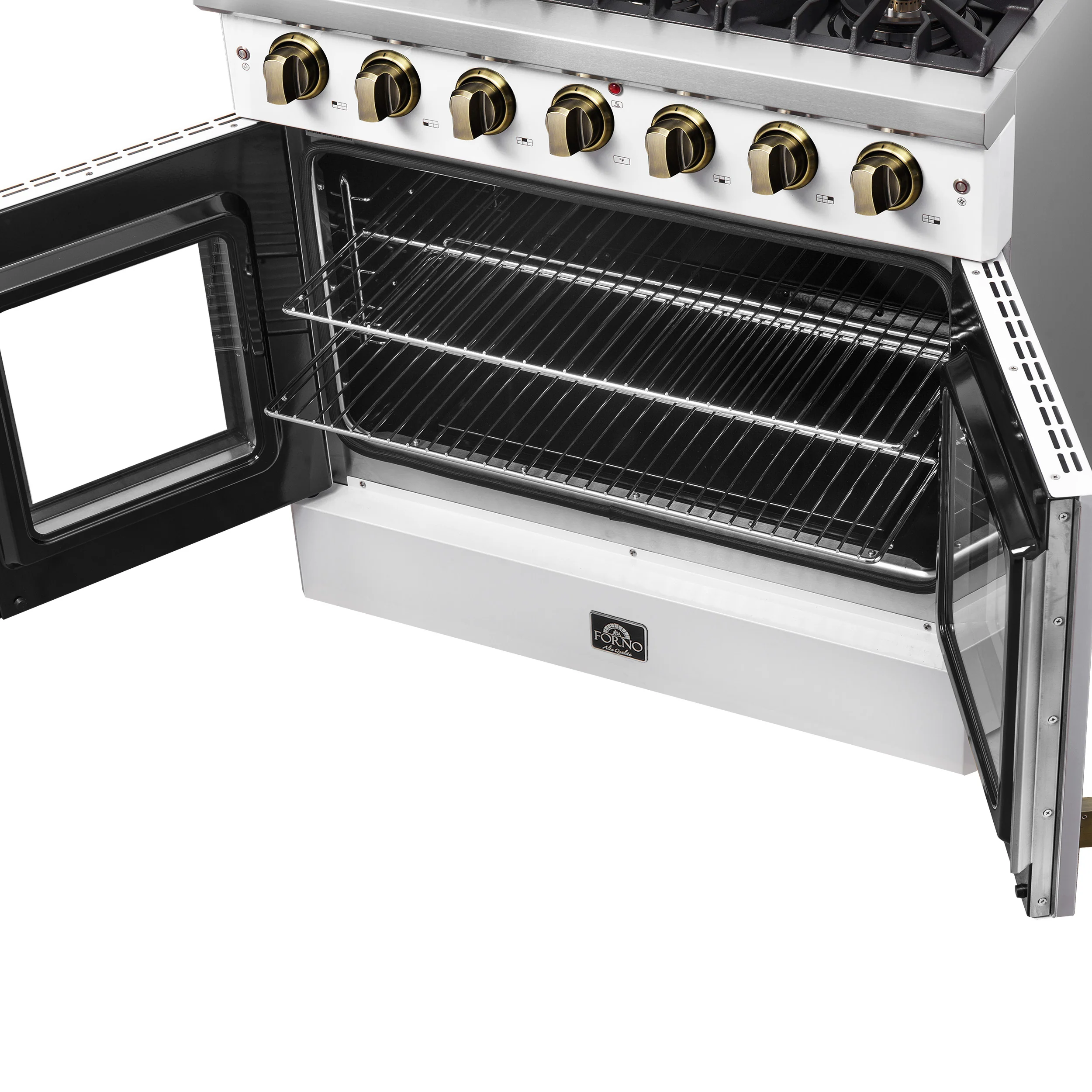 Forno Galiano 36-inch French Door Gas Range White and Antique Brass Design, 6 Sealed Burners 83,000 BTU, 5.36 cu.ft. Convection Oven - Image 14