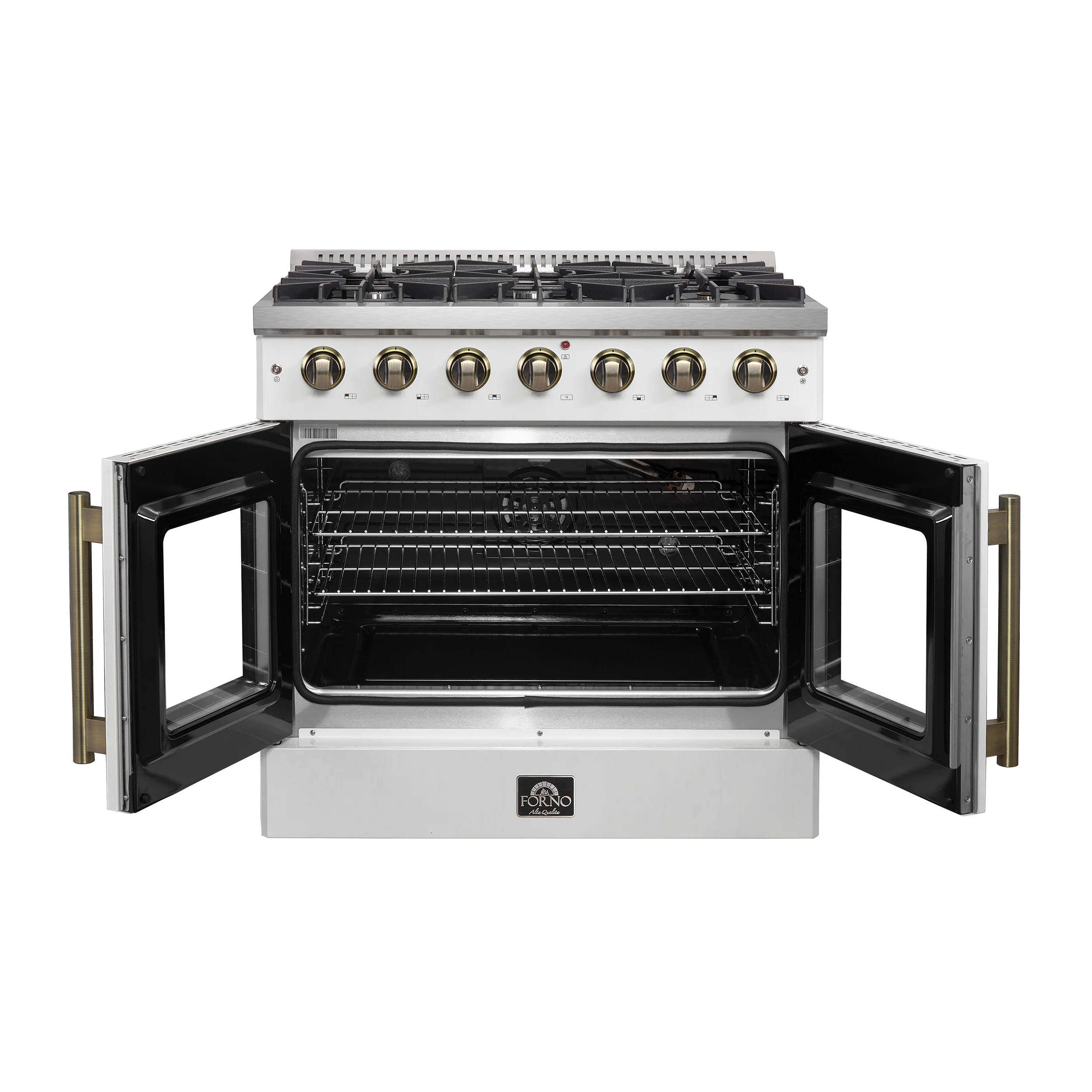 Forno Galiano 36-inch French Door Gas Range White and Antique Brass Design, 6 Sealed Burners 83,000 BTU, 5.36 cu.ft. Convection Oven - Image 15