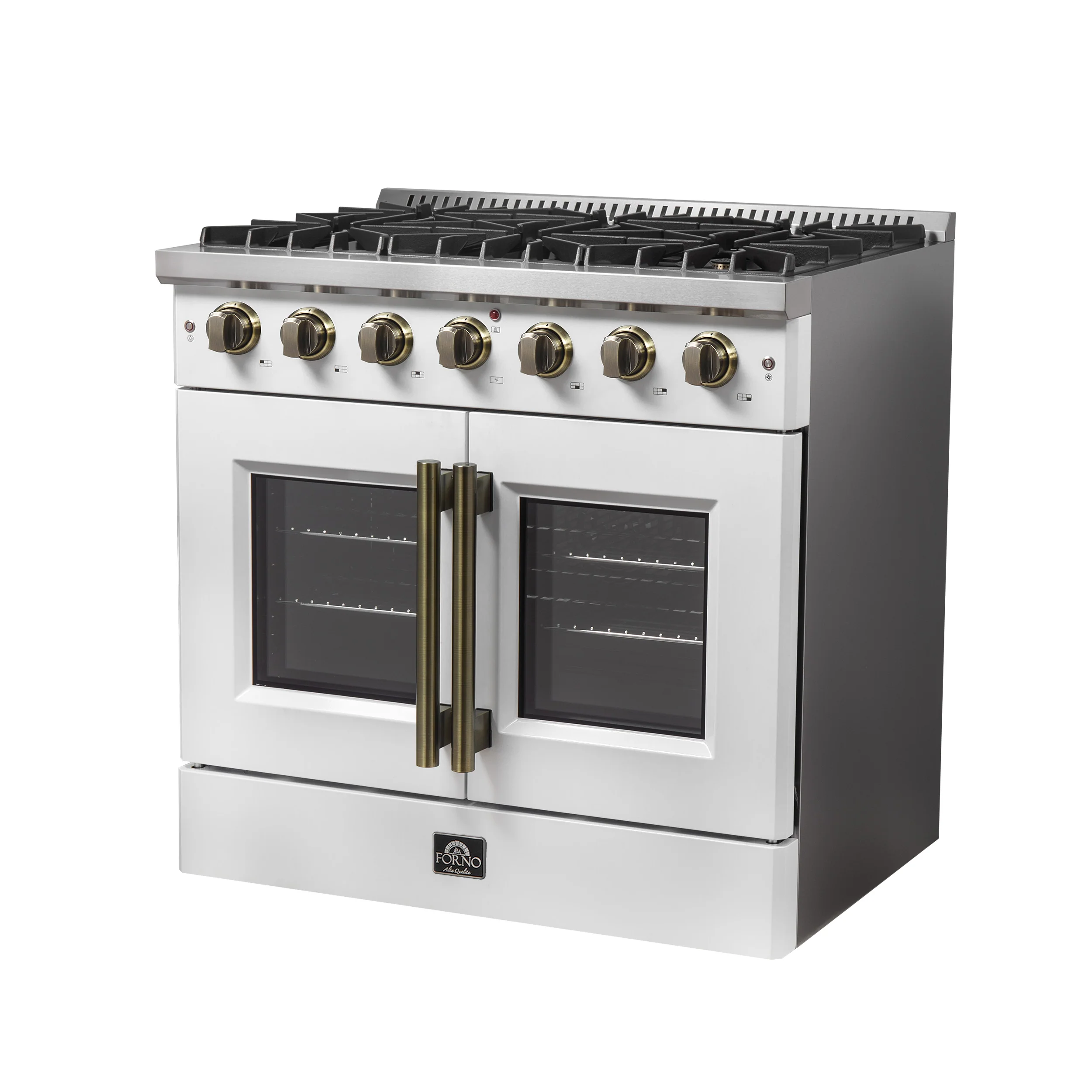 Forno Galiano 36-inch French Door Gas Range White and Antique Brass Design, 6 Sealed Burners 83,000 BTU, 5.36 cu.ft. Convection Oven - Image 2