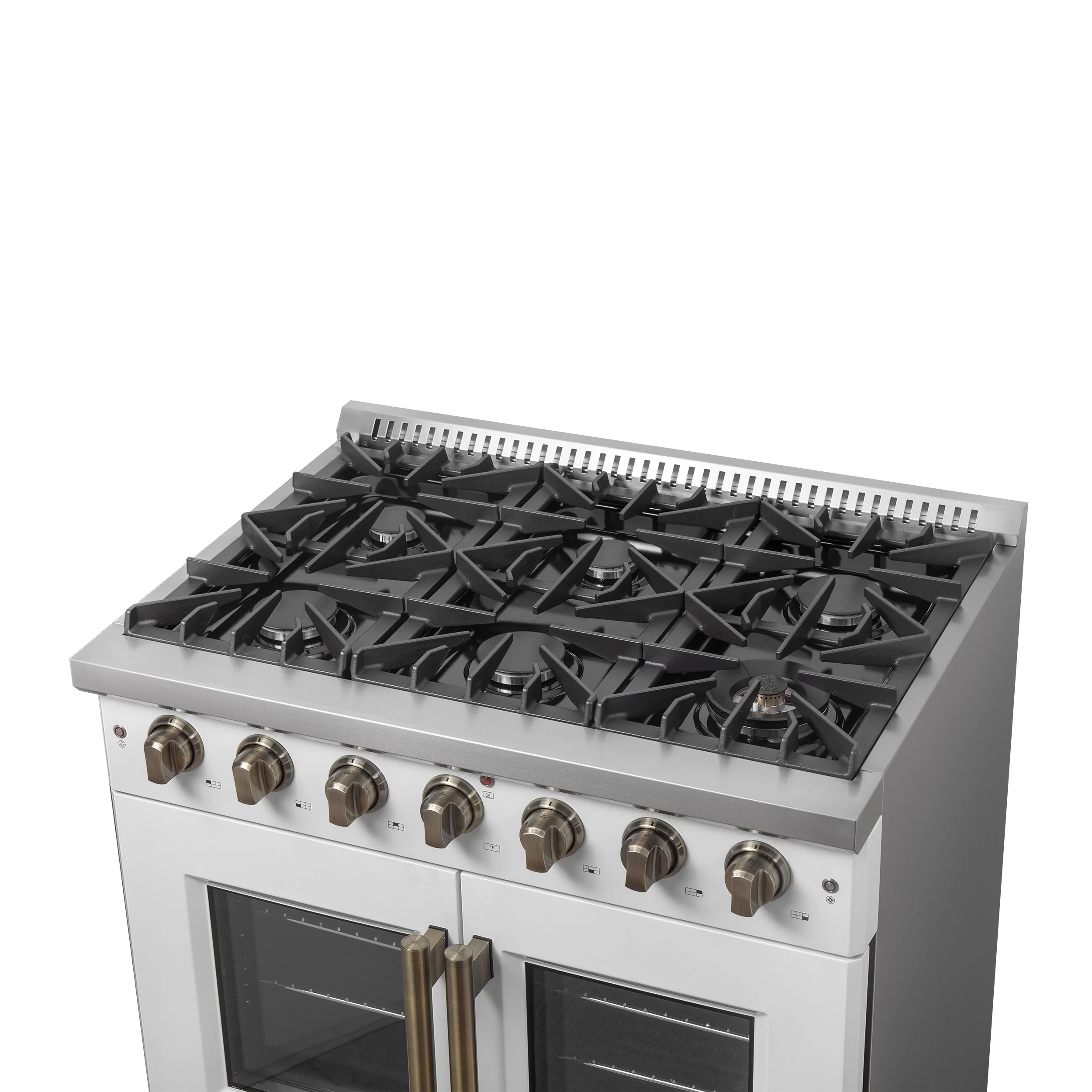 Forno Galiano 36-inch French Door Gas Range White and Antique Brass Design, 6 Sealed Burners 83,000 BTU, 5.36 cu.ft. Convection Oven - Image 3
