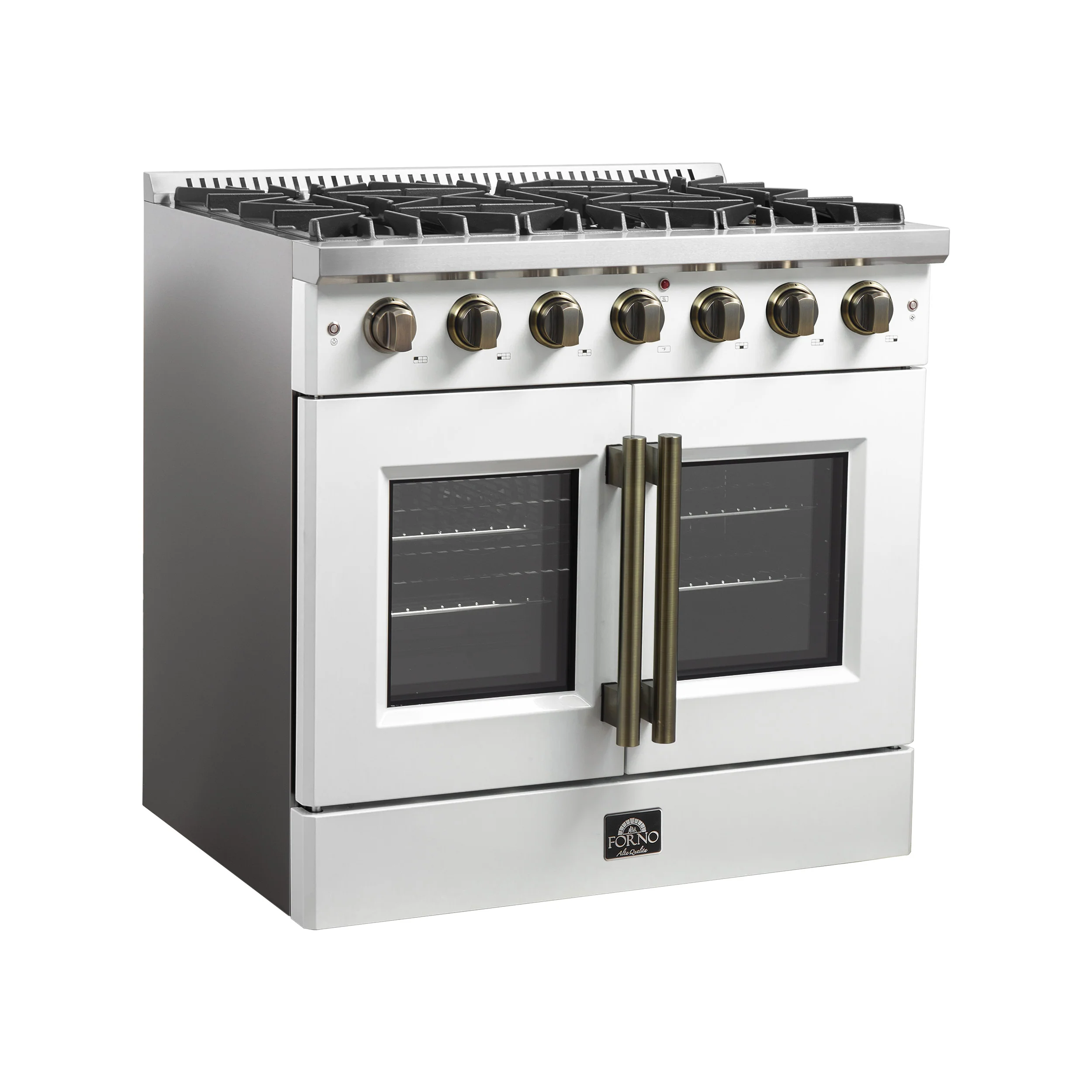 Forno Galiano 36-inch French Door Gas Range White and Antique Brass Design, 6 Sealed Burners 83,000 BTU, 5.36 cu.ft. Convection Oven - Image 4