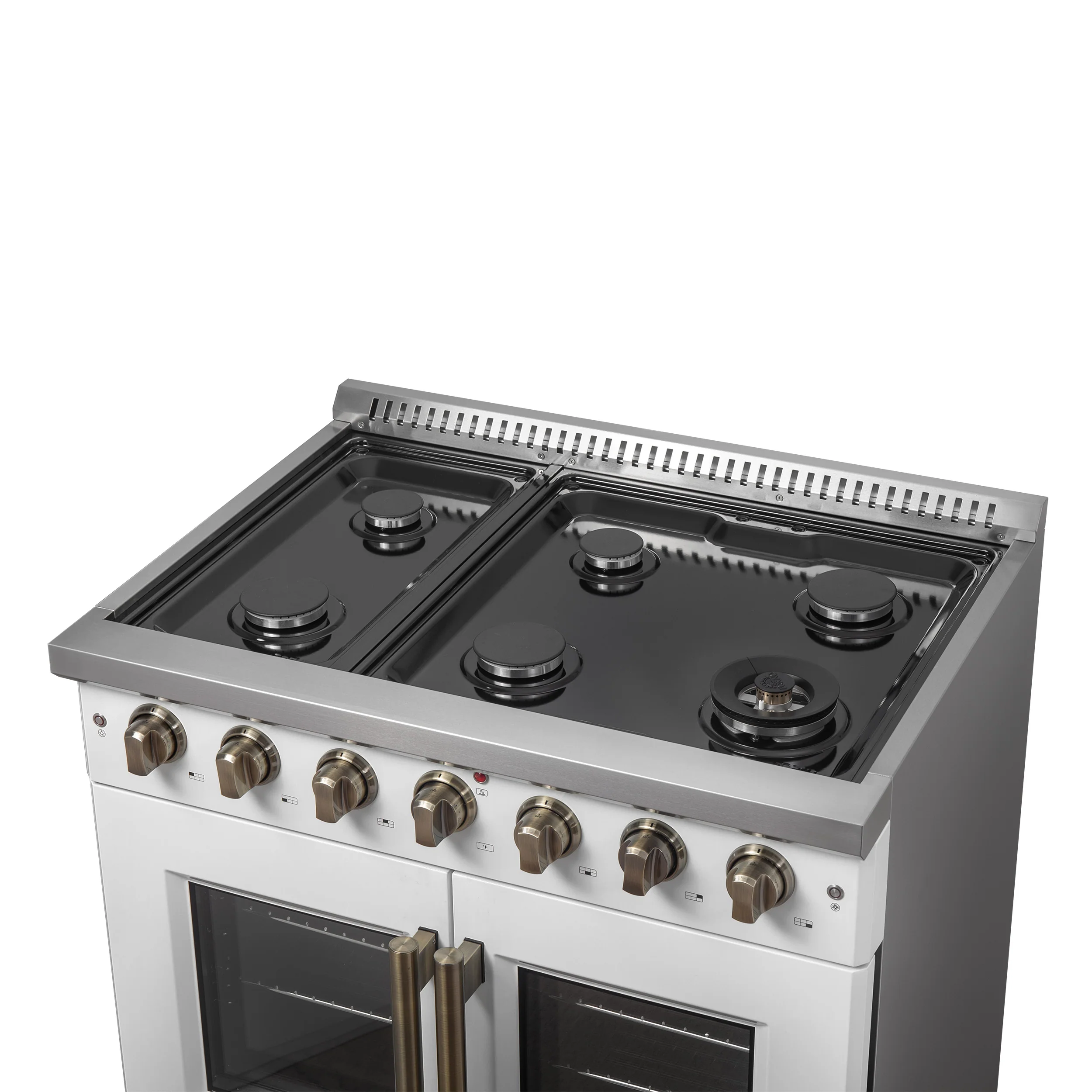 Forno Galiano 36-inch French Door Gas Range White and Antique Brass Design, 6 Sealed Burners 83,000 BTU, 5.36 cu.ft. Convection Oven - Image 8