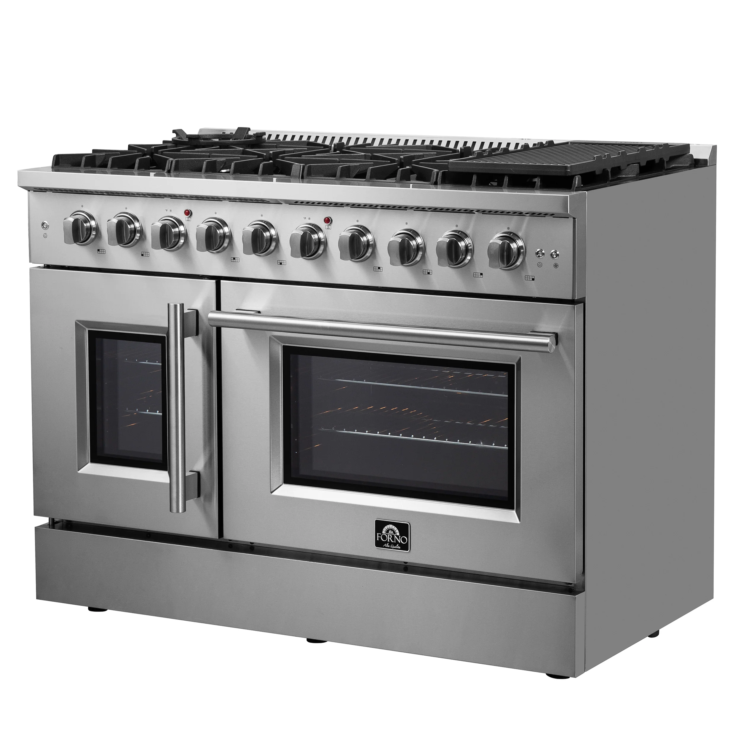 Forno Galiano 48-Inch Freestanding French Door Gas Range, 8 Burners, Griddle, Convection Oven, Energy Efficient - Image 2