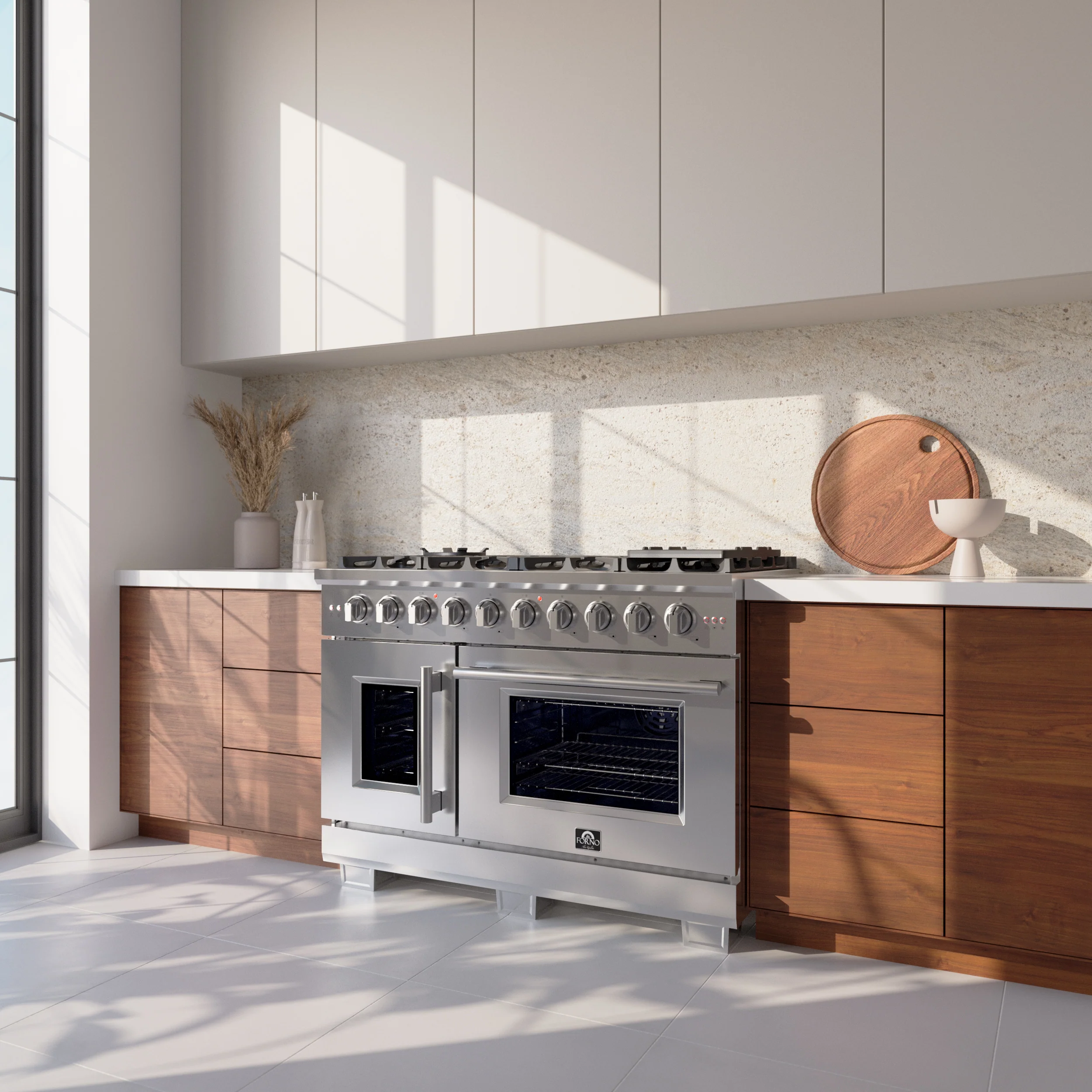 Forno Capriasca 48-Inch Freestanding French Door Gas Range, 8 Burners, Convection Oven, Energy Efficient - Image 10