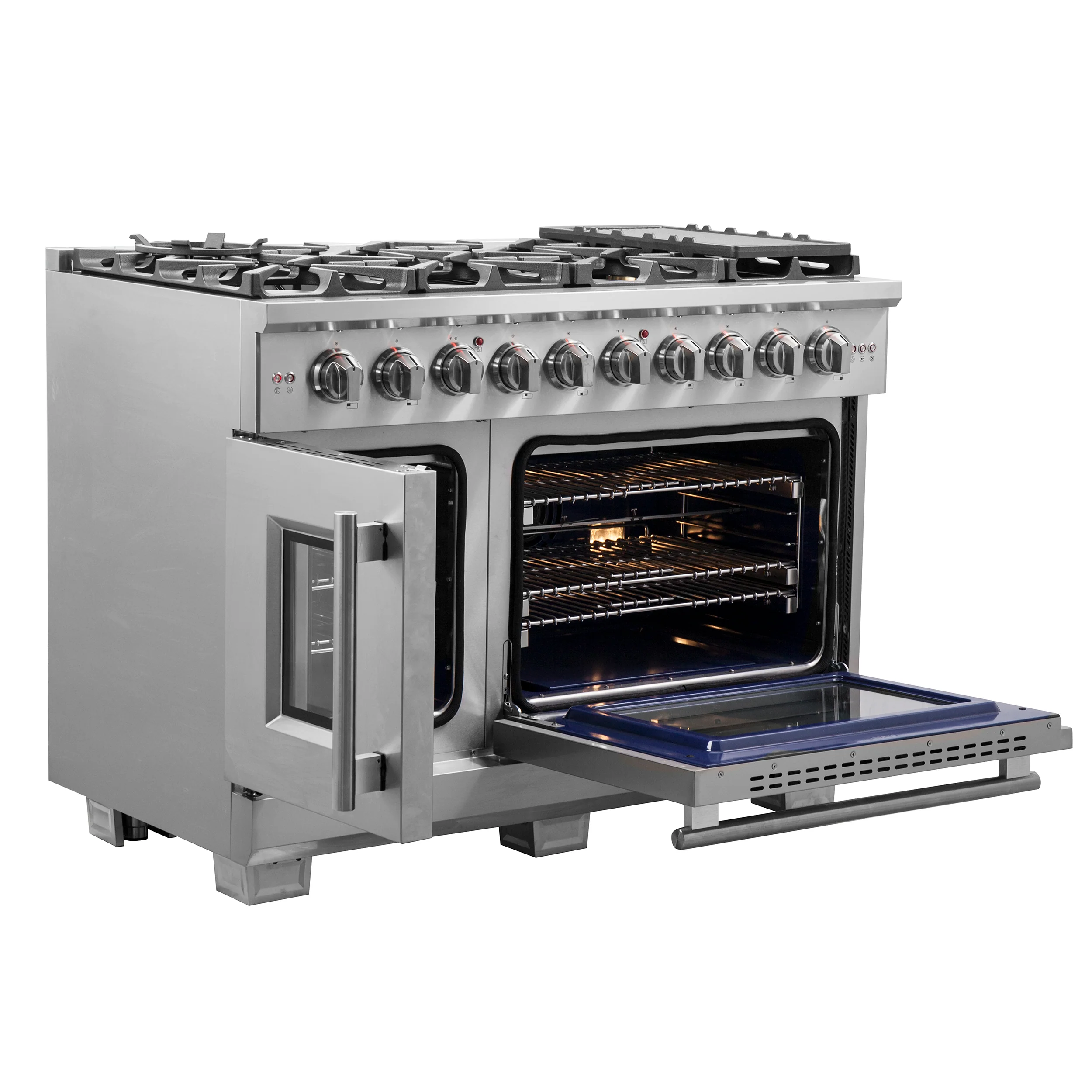 Forno Capriasca 48-Inch Freestanding French Door Gas Range, 8 Burners, Convection Oven, Energy Efficient - Image 5