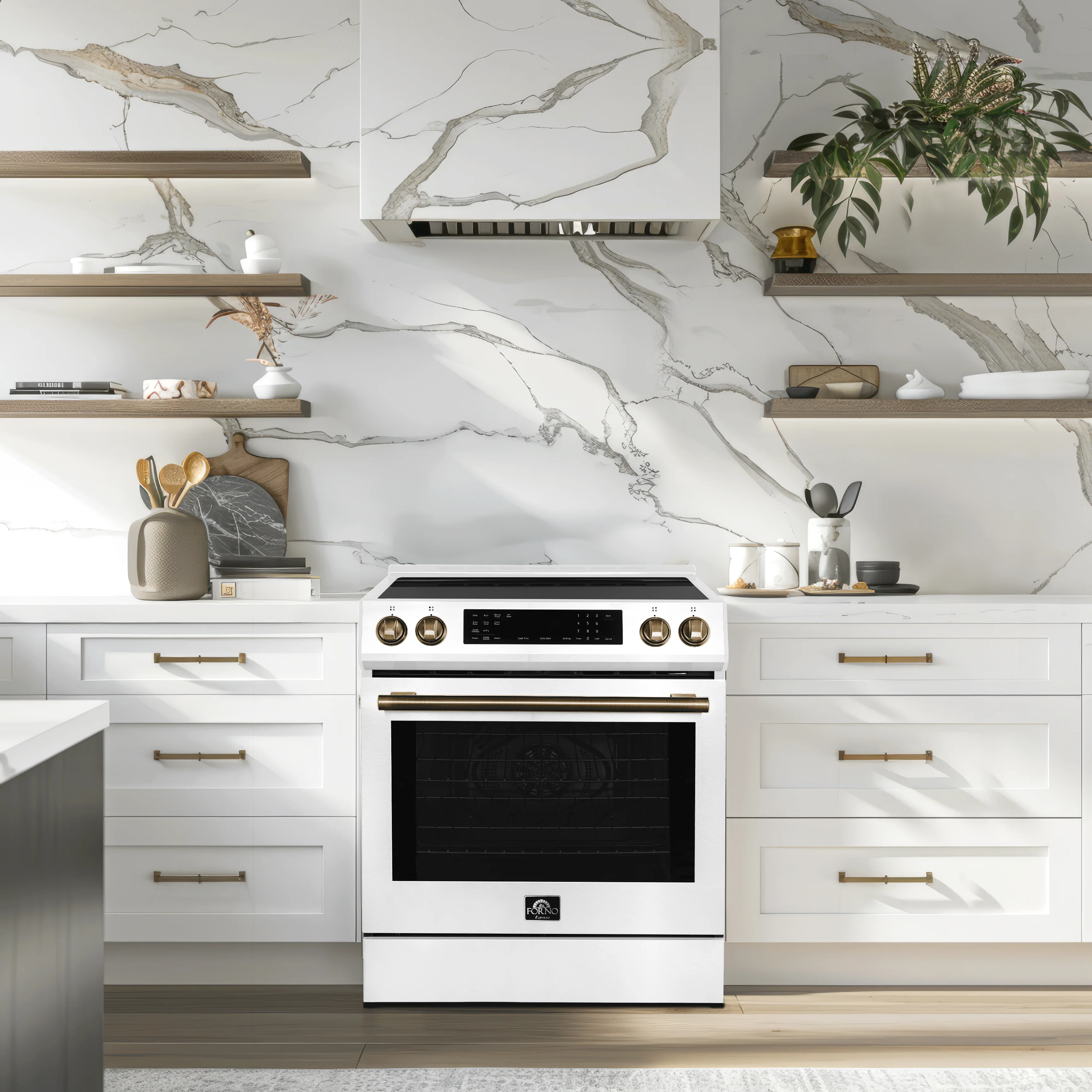 Forno Donatello Espresso 30-Inch Slide-In White Induction Range, Convection Oven, 5 Cooking Zones, Touch Control Panel - Image 9