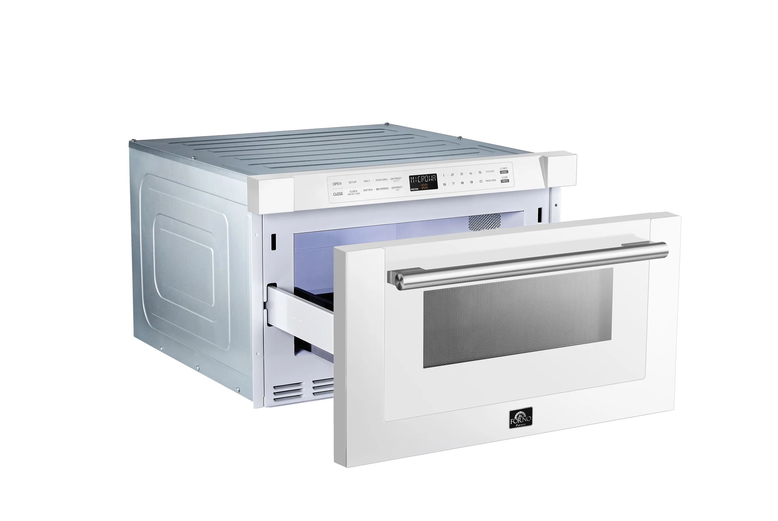 Forno Capoliveri Espresso 24-Inch Microwave Drawer, White, 1.2 cu.ft, 1500 Watts, Built-In, Touch Control LCD Display, Auto-Touch Open/Close, 11 Power Levels, Sensor Cooking - Image 10